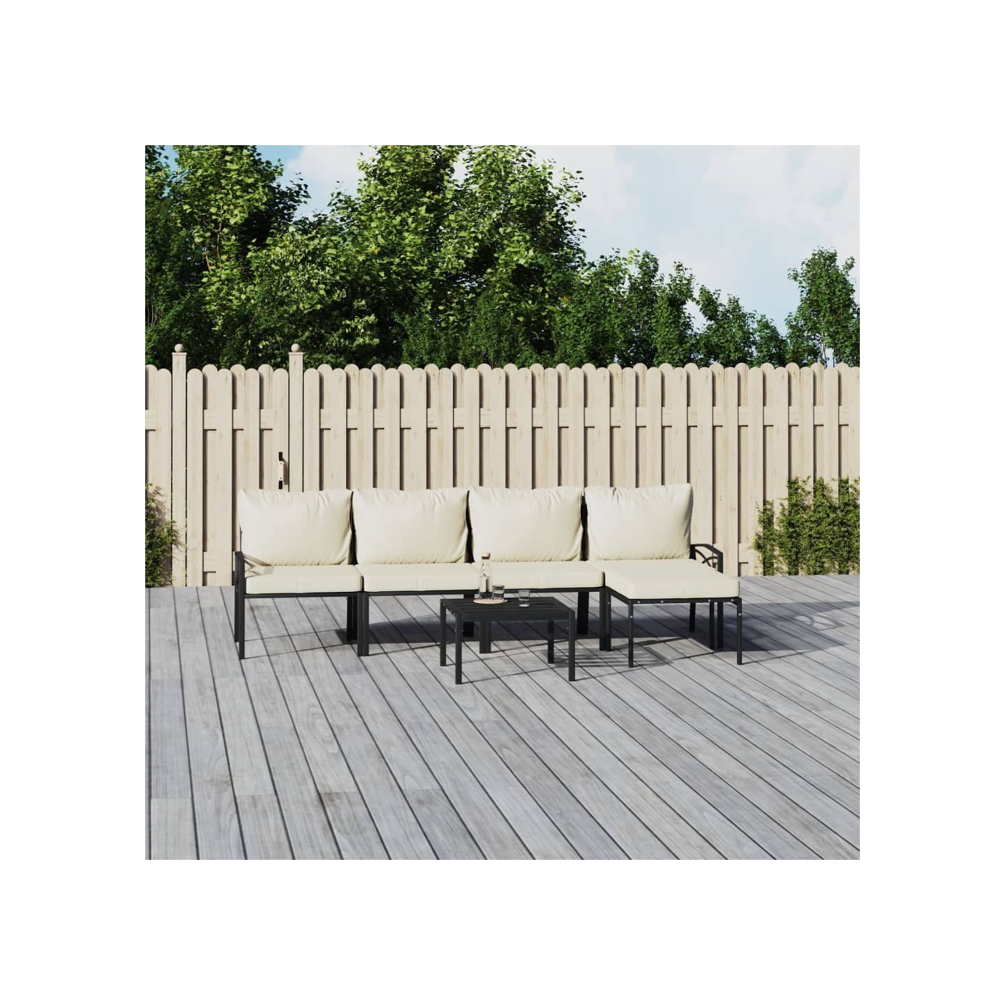 Salon de jardin 6 pcs avec coussins sable acier