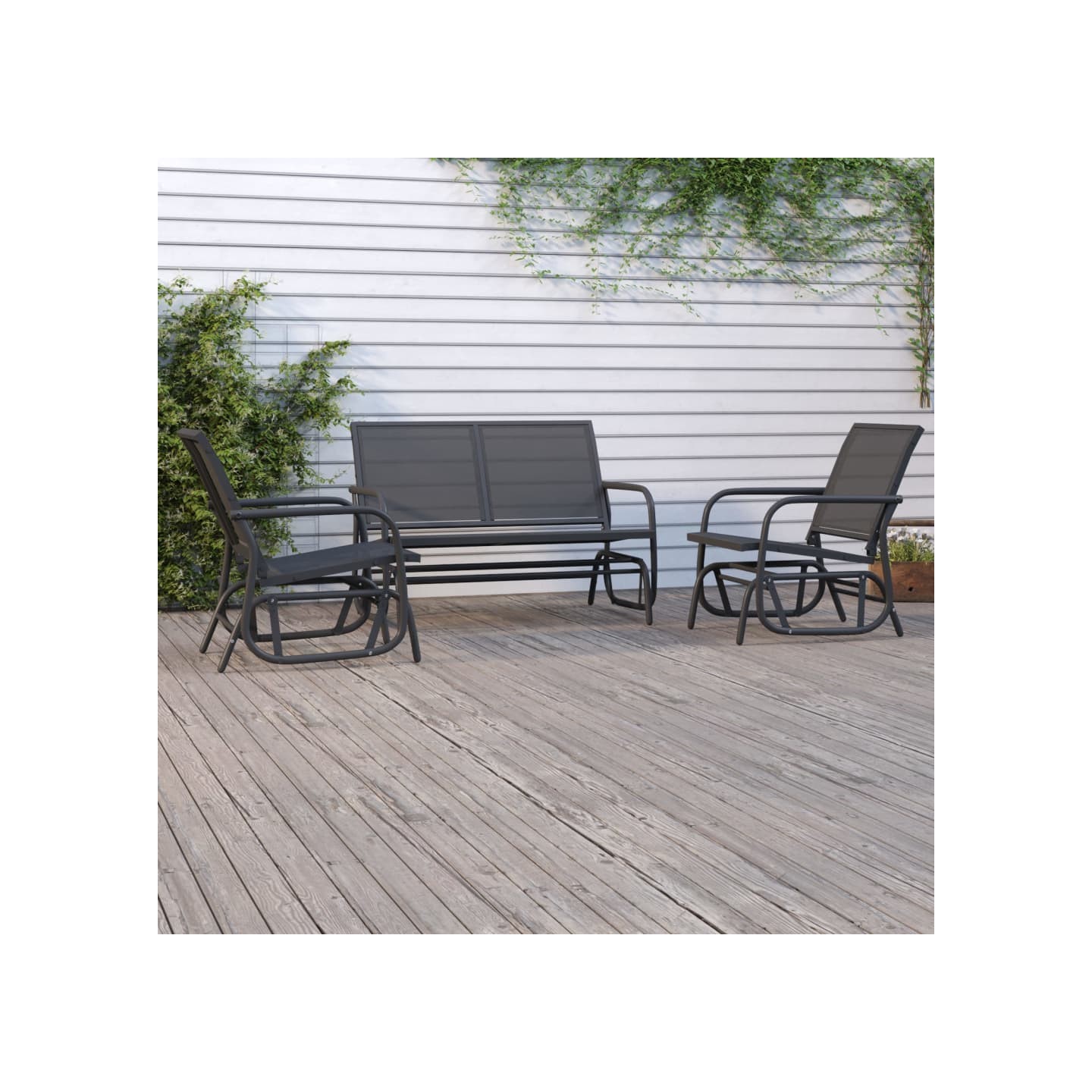 Ensemble de salon de jardin 3 pcs noir textilène et acier
