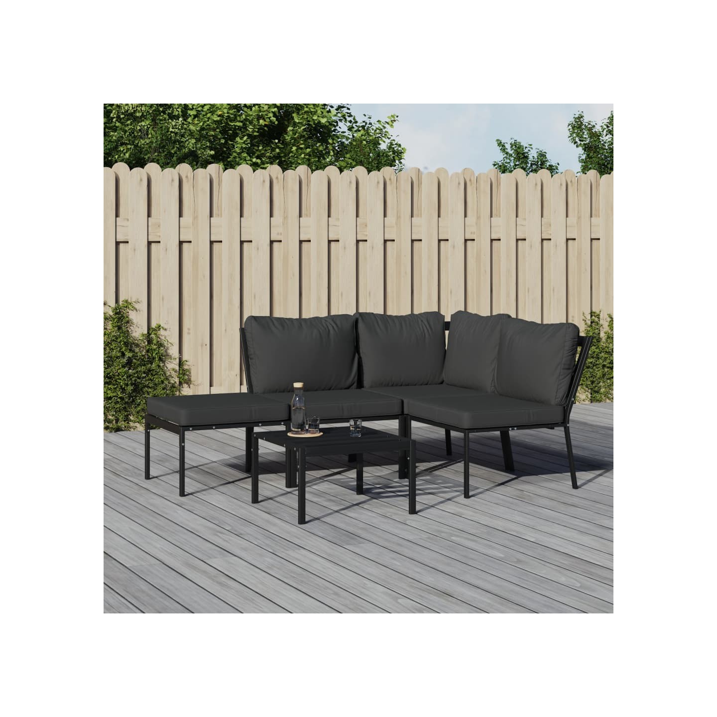 Salon de jardin 5 pcs avec coussins gris acier