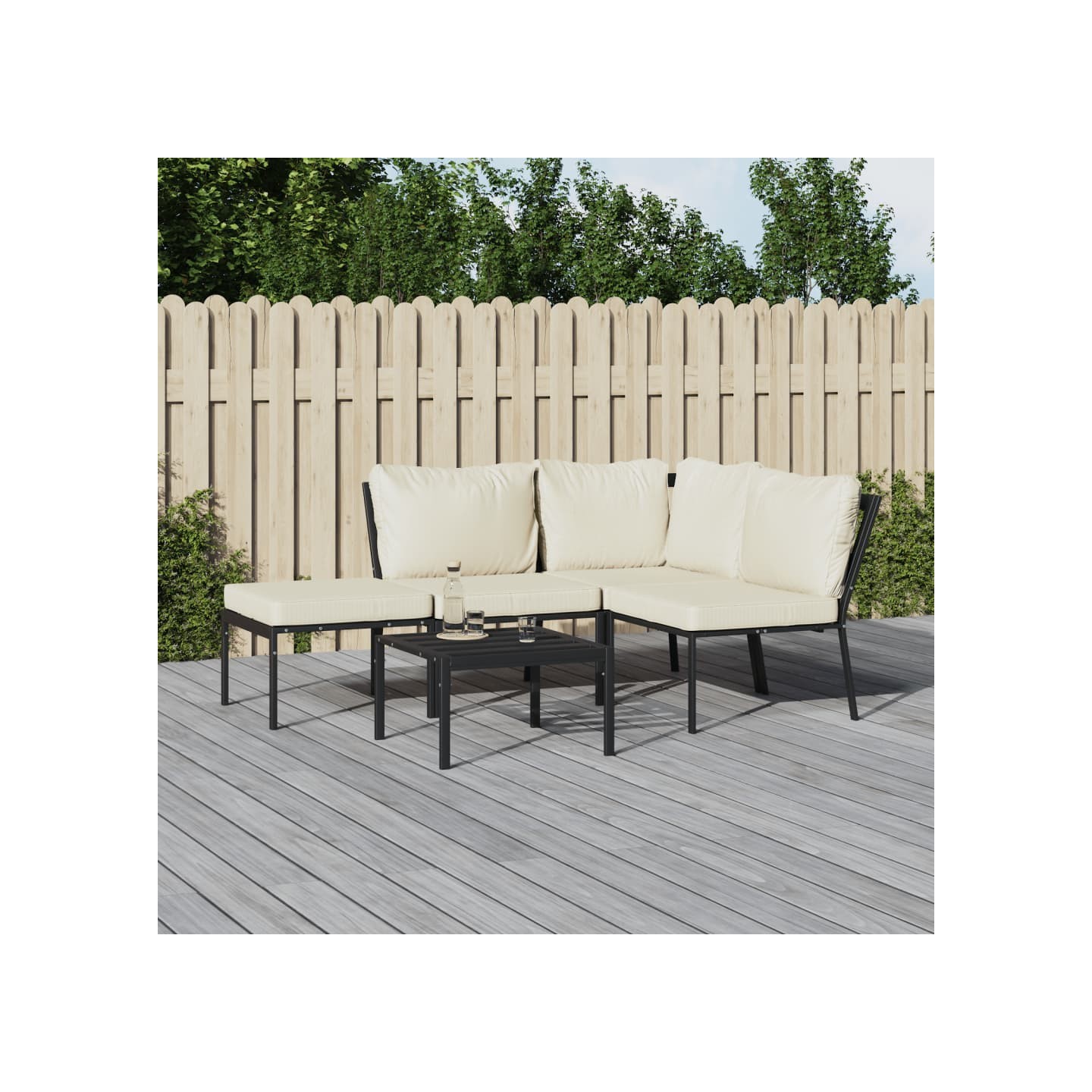 Salon de jardin 5 pcs avec coussins sable acier