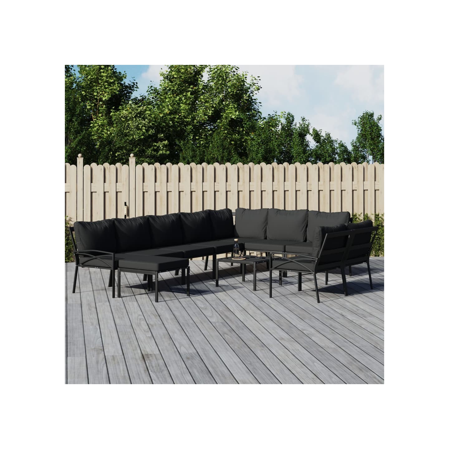 Salon de jardin 11 pcs avec coussins gris acier