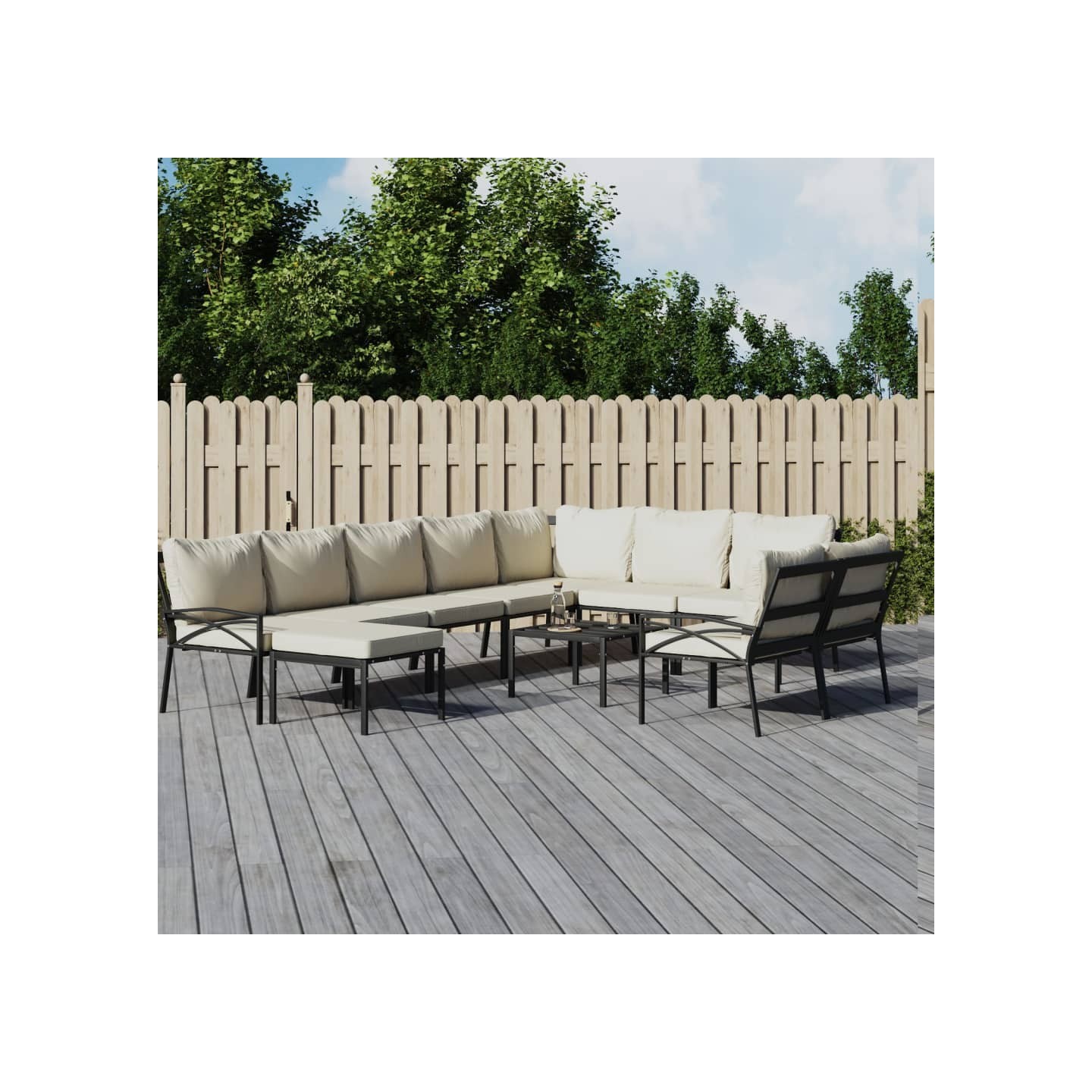 Salon de jardin 11 pcs avec coussins sable acier