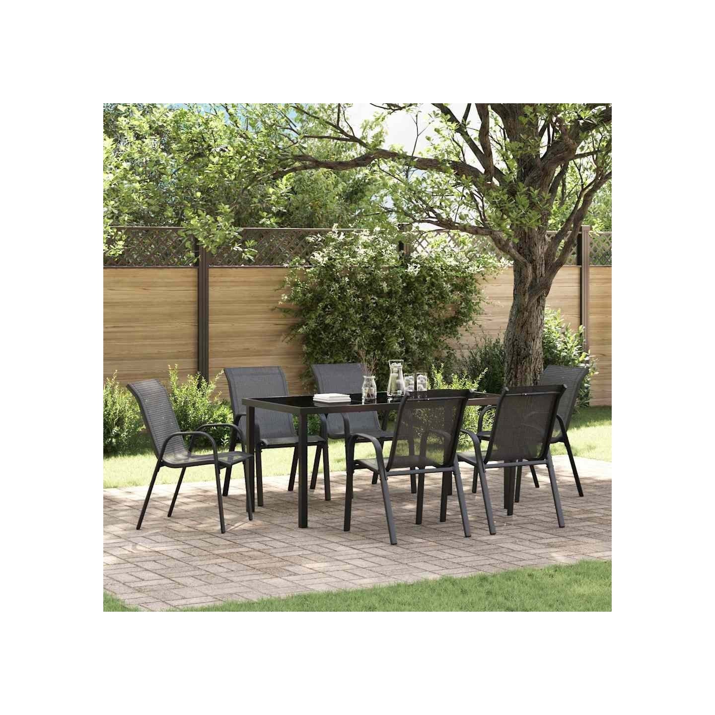 Chaises empilables de jardin lot de 6 Noir Tissu textilène