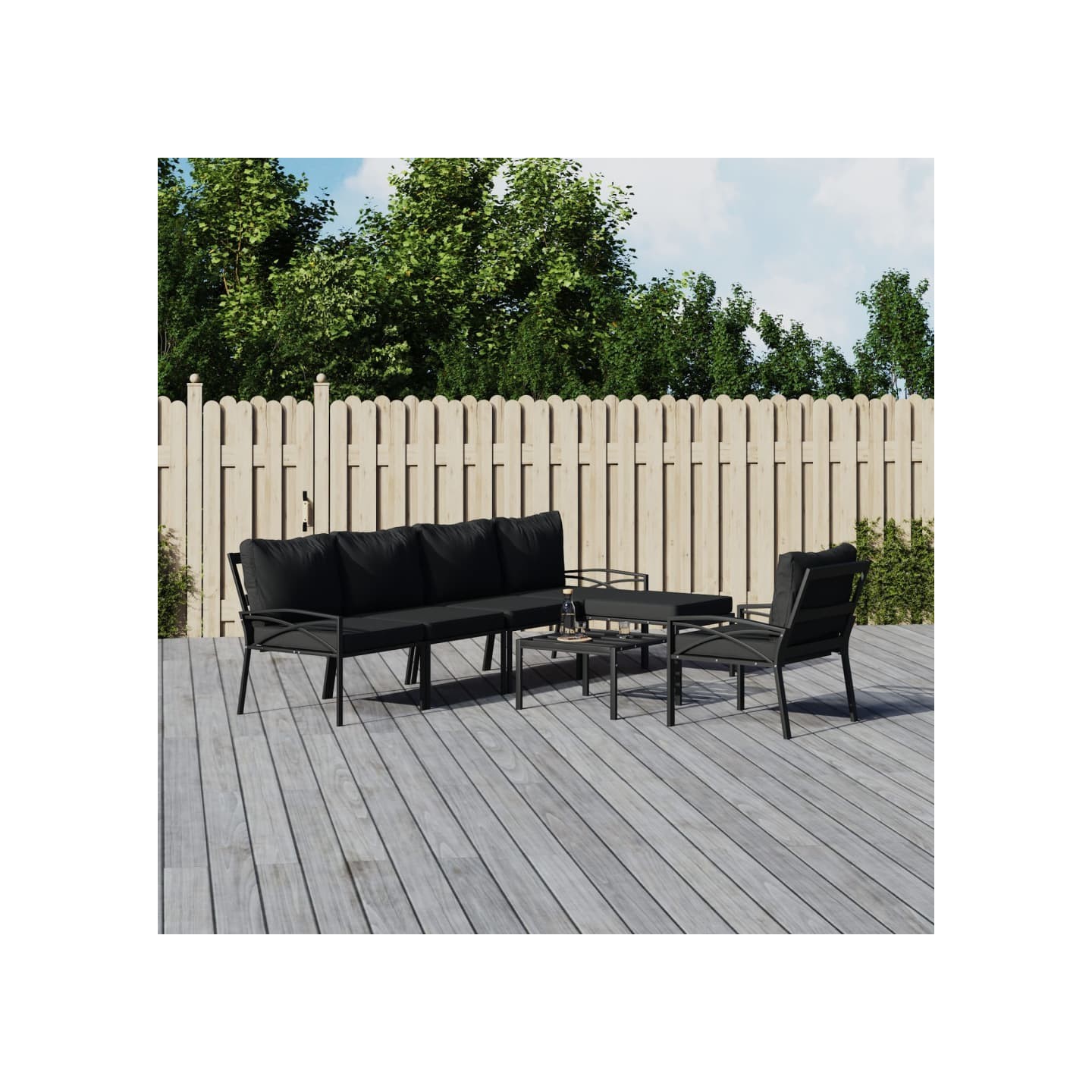 Salon de jardin 7 pcs avec coussins gris bambou acier