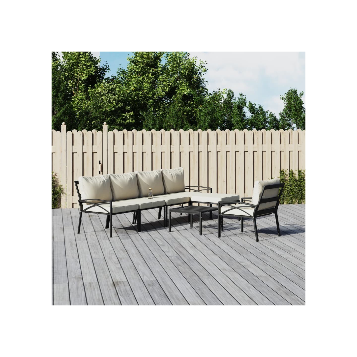 Salon de jardin 7 pcs avec coussins sable acier