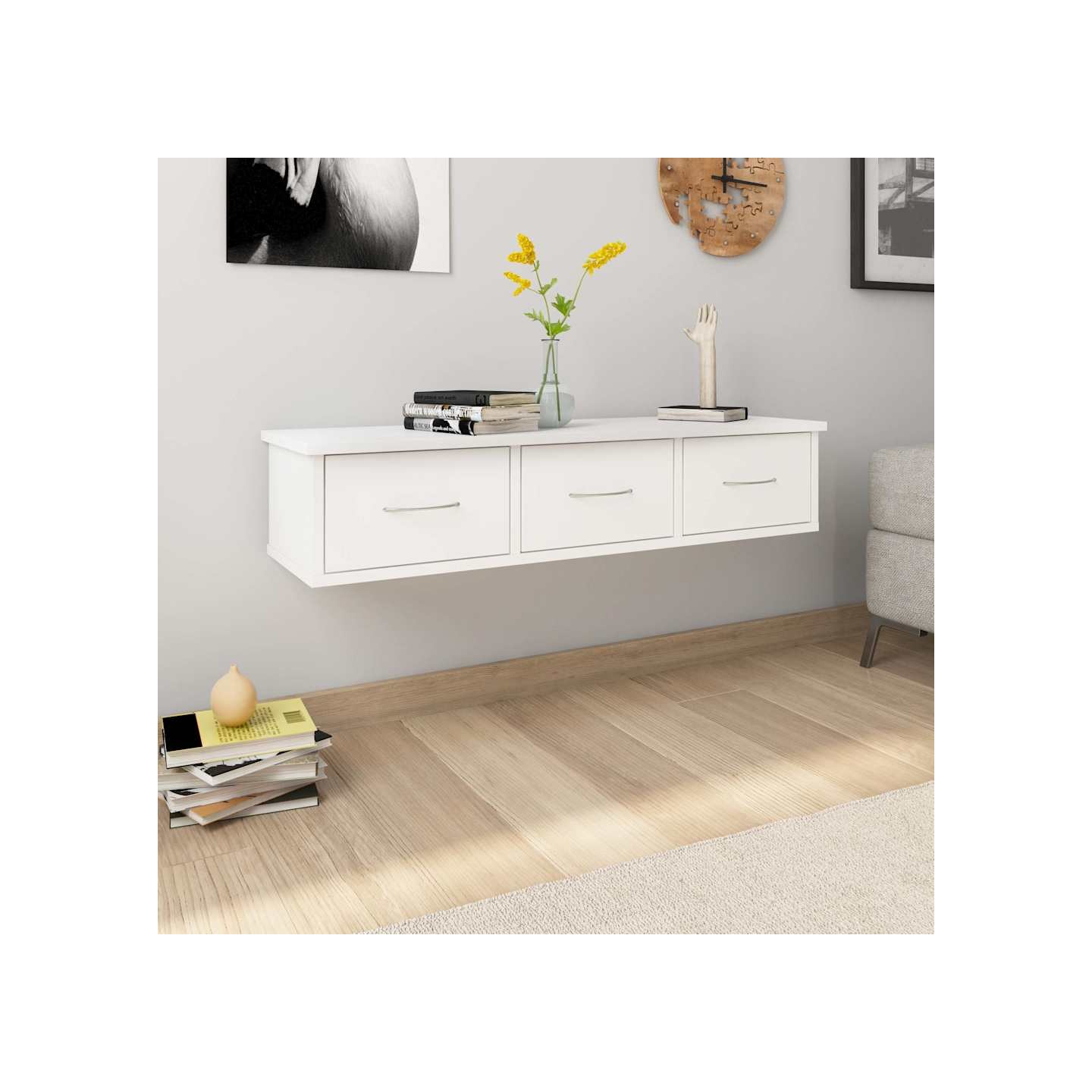 Étagère murale avec tiroirs Blanc 88x26x18,5 cm bois ingénierie