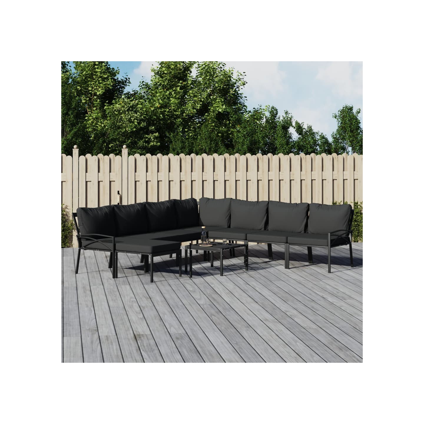Salon de jardin 9 pcs avec coussins gris acier
