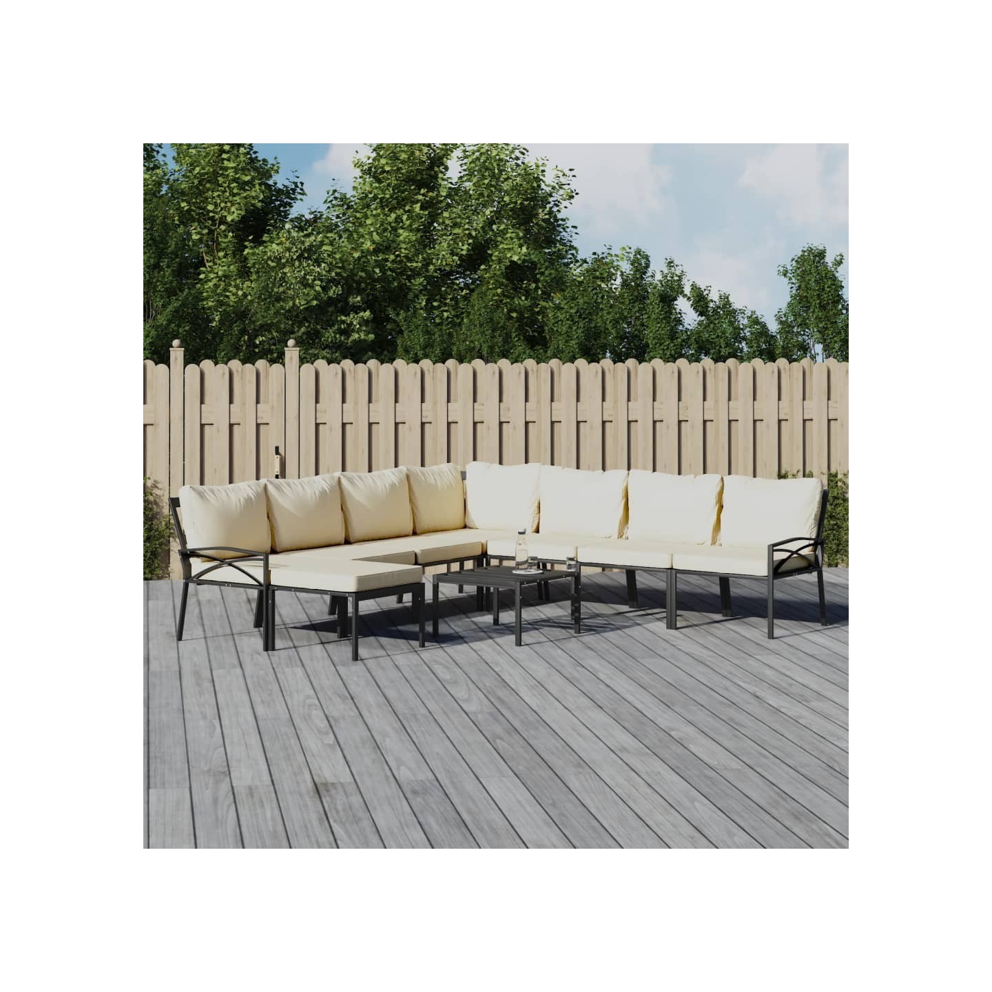 Salon de jardin 9 pcs avec coussins sable acier