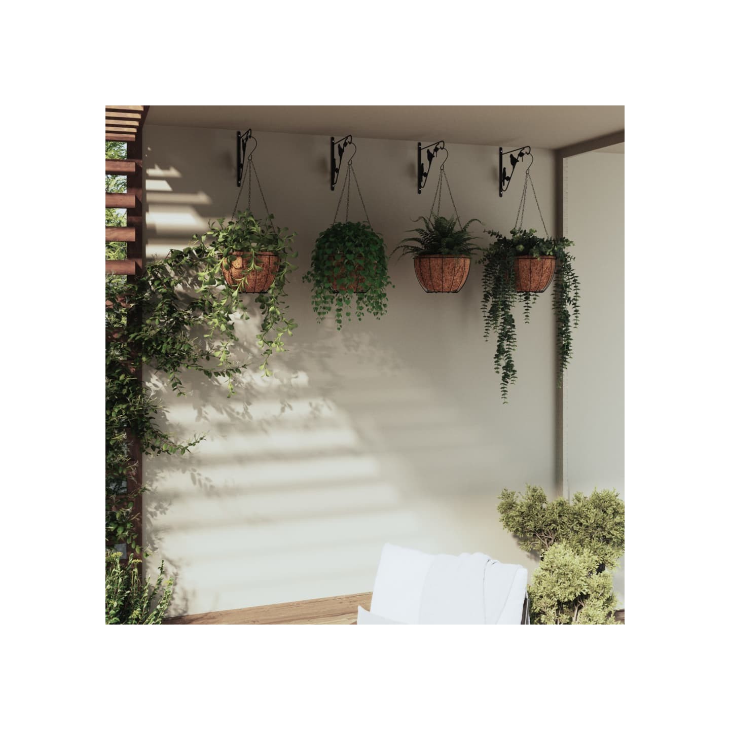 Supports de panier suspendu avec jardinières 4 pcs noir acier