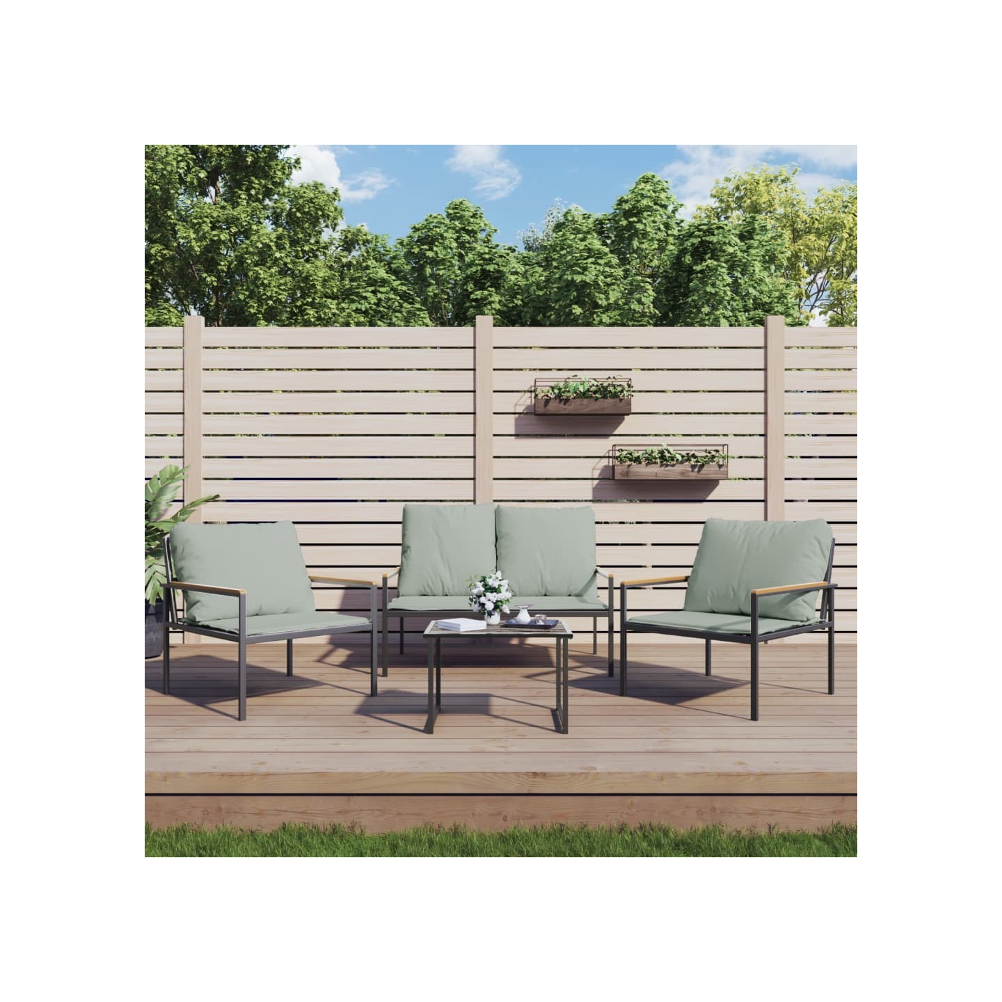 Salon de jardin avec coussins 4 pcs anthracite acier