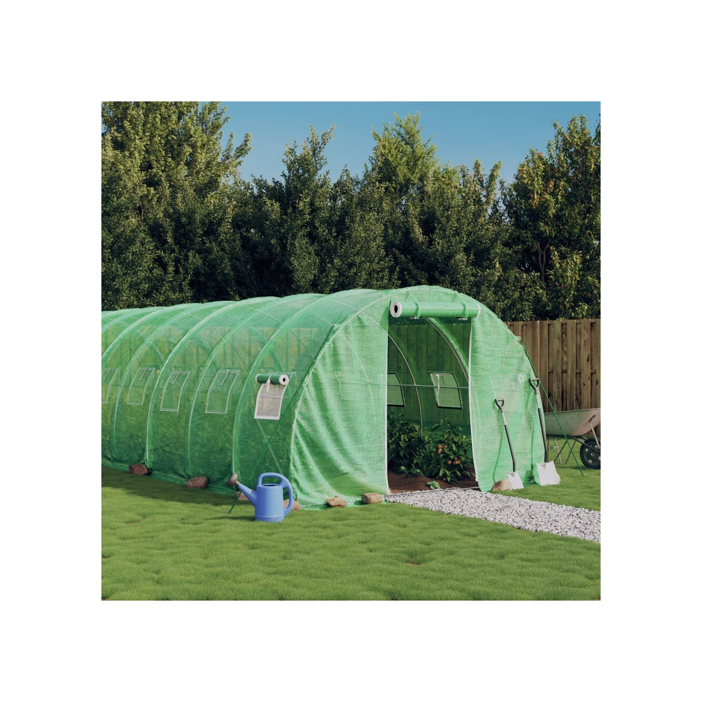 Serre avec cadre en acier vert 24 m² 8x3x2 m