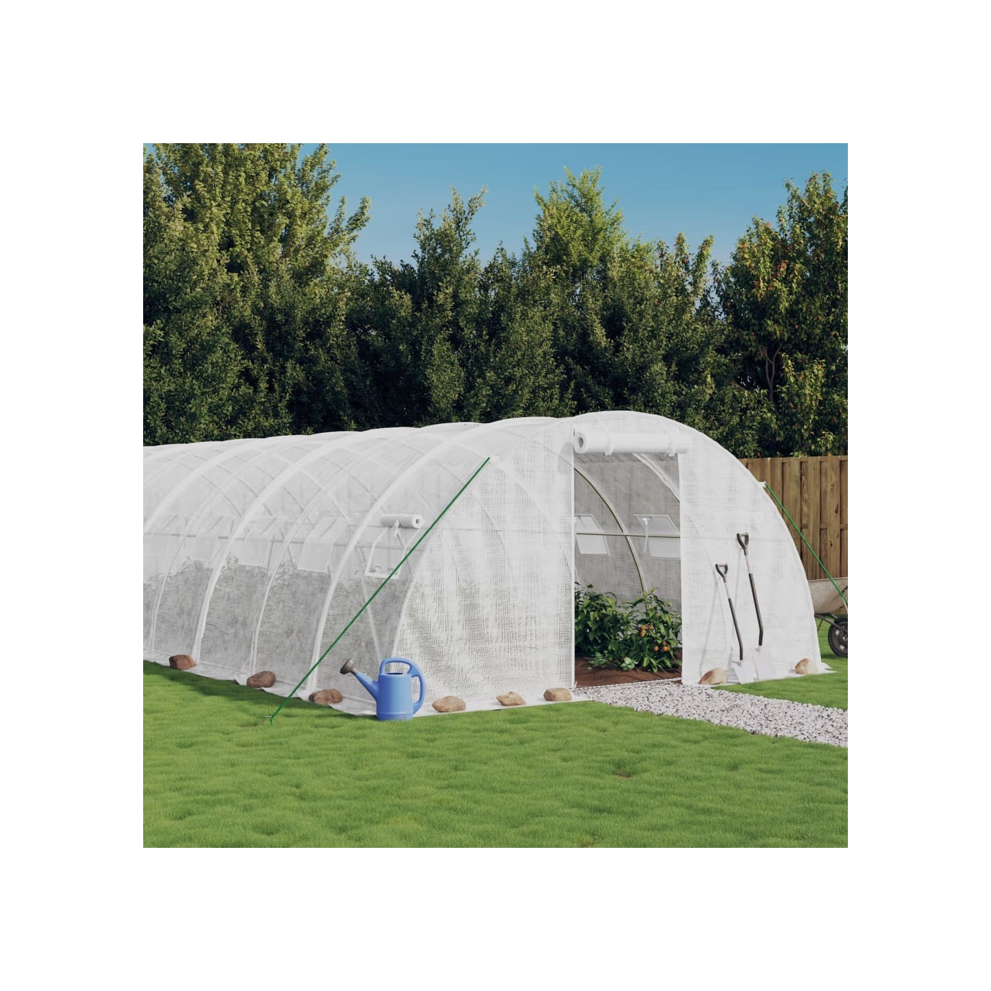 Serre avec cadre en acier blanc 48 m² 12x4x2 m