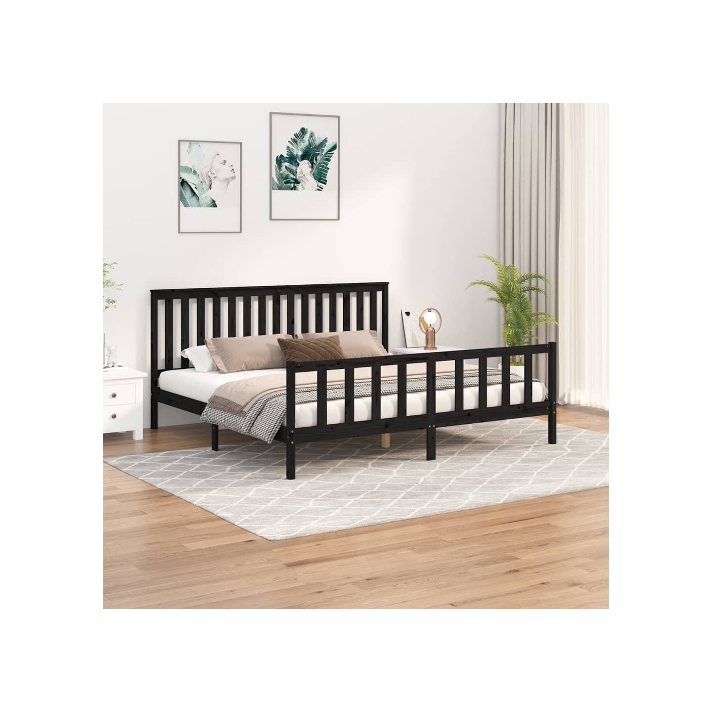 Cadre de lit sans matelas noir 200x200 cm bois massif de pin