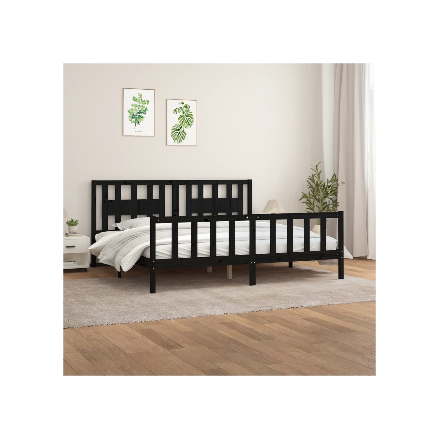 Cadre de lit sans matelas noir bois massif de pin 200x200 cm