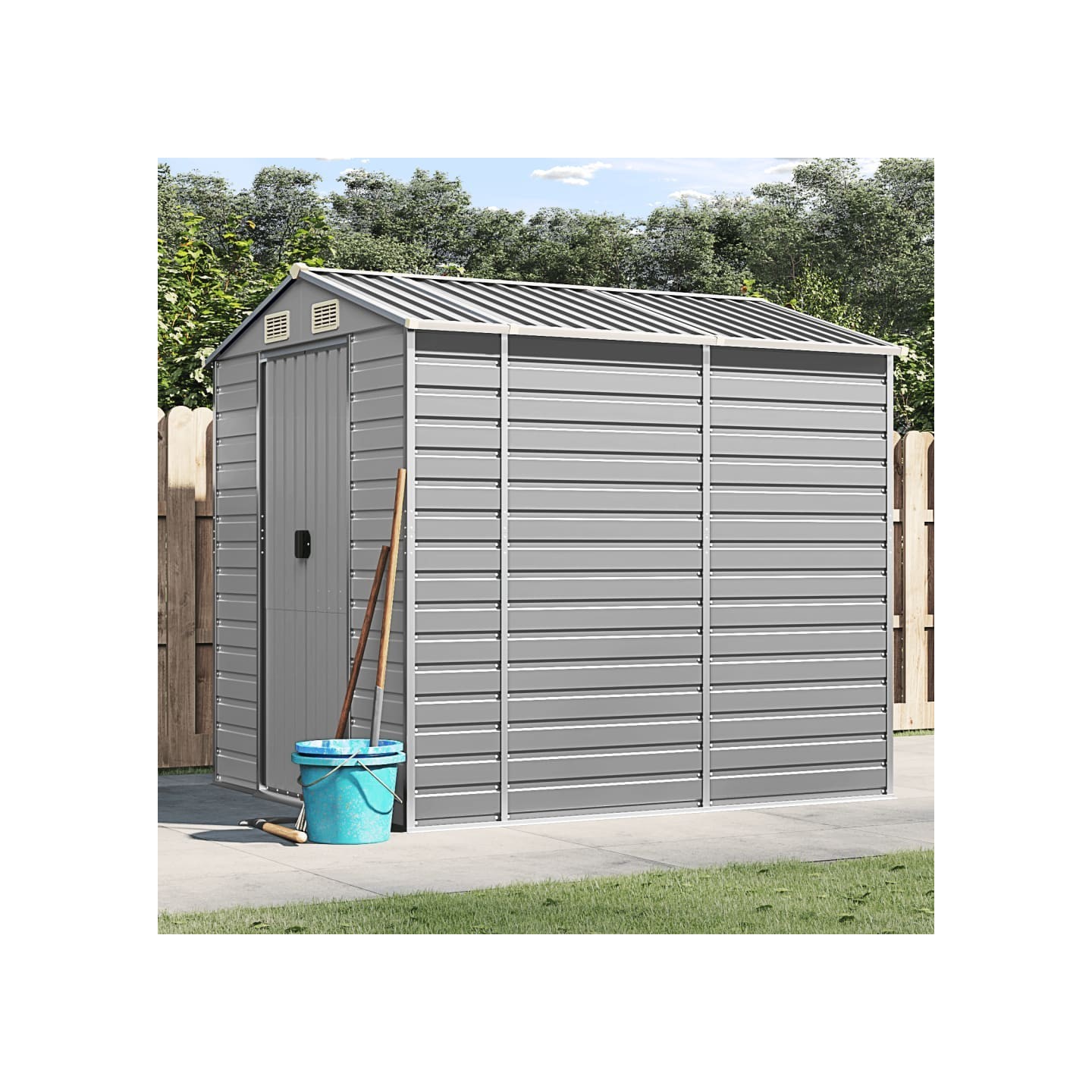 Abri de jardin gris clair 191 x 215 x 198 cm en acier galvanisé