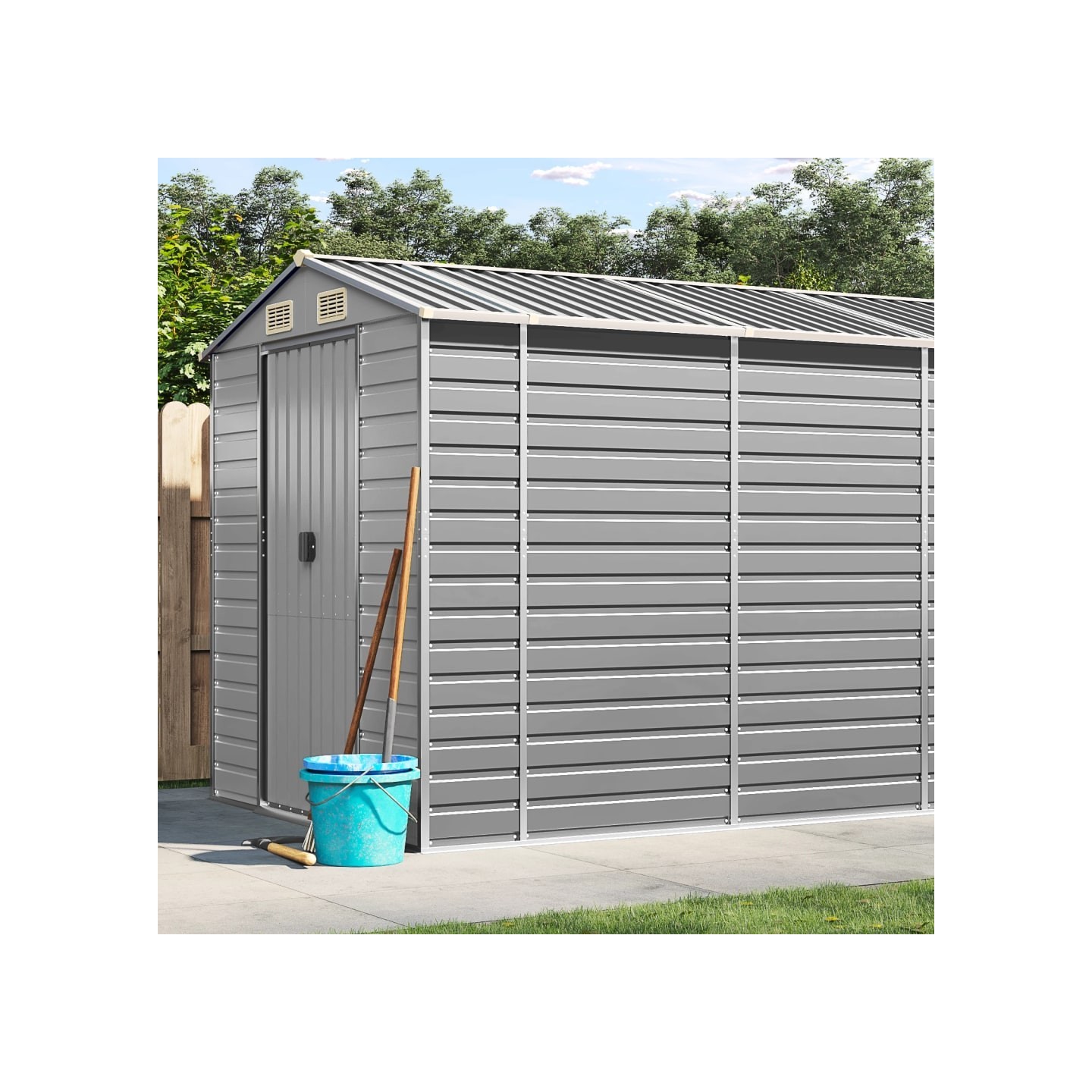 Abri de jardin gris clair 191 x 555 x 198 cm en acier galvanisé