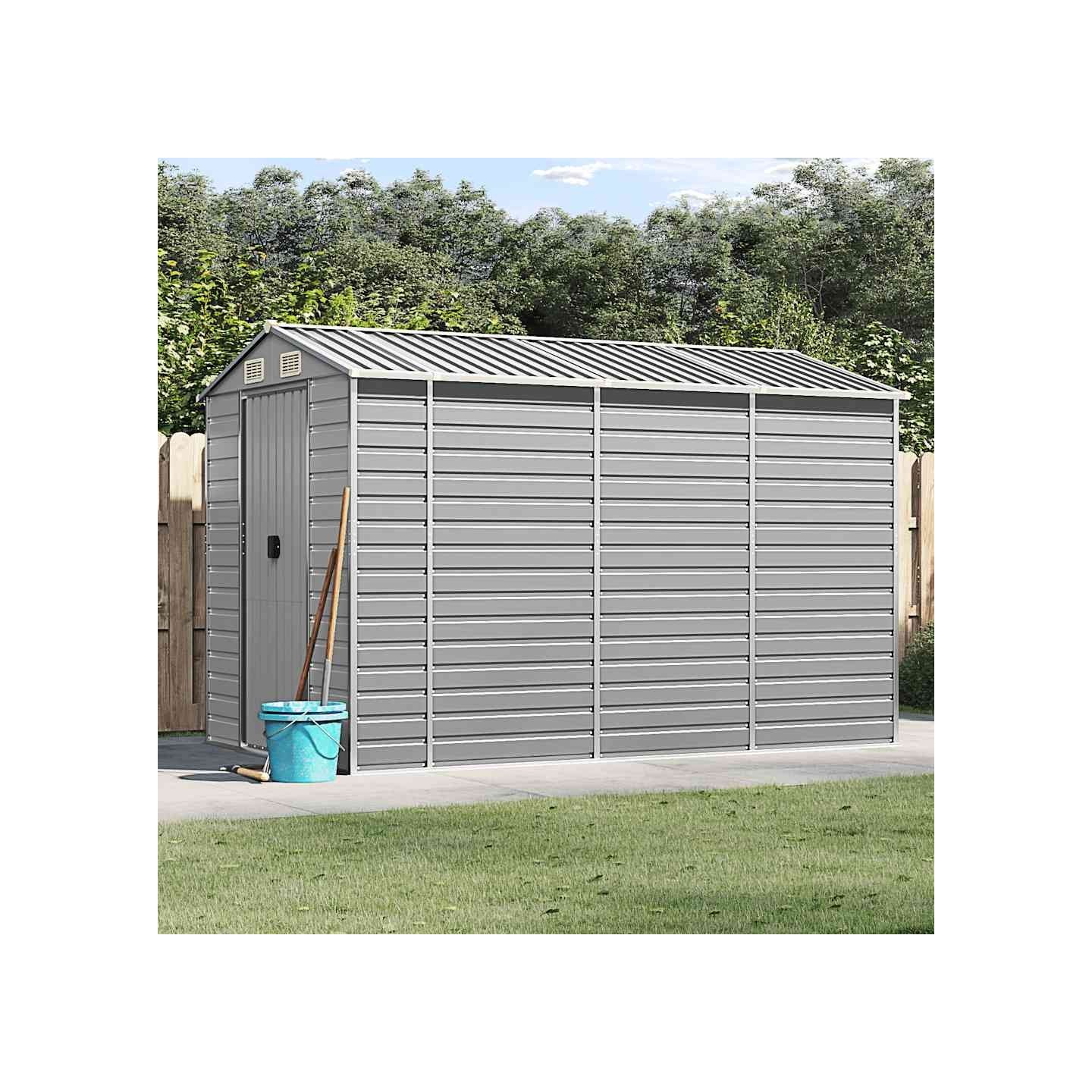 Abri de jardin gris clair 191 x 300 x 198 cm en acier galvanisé