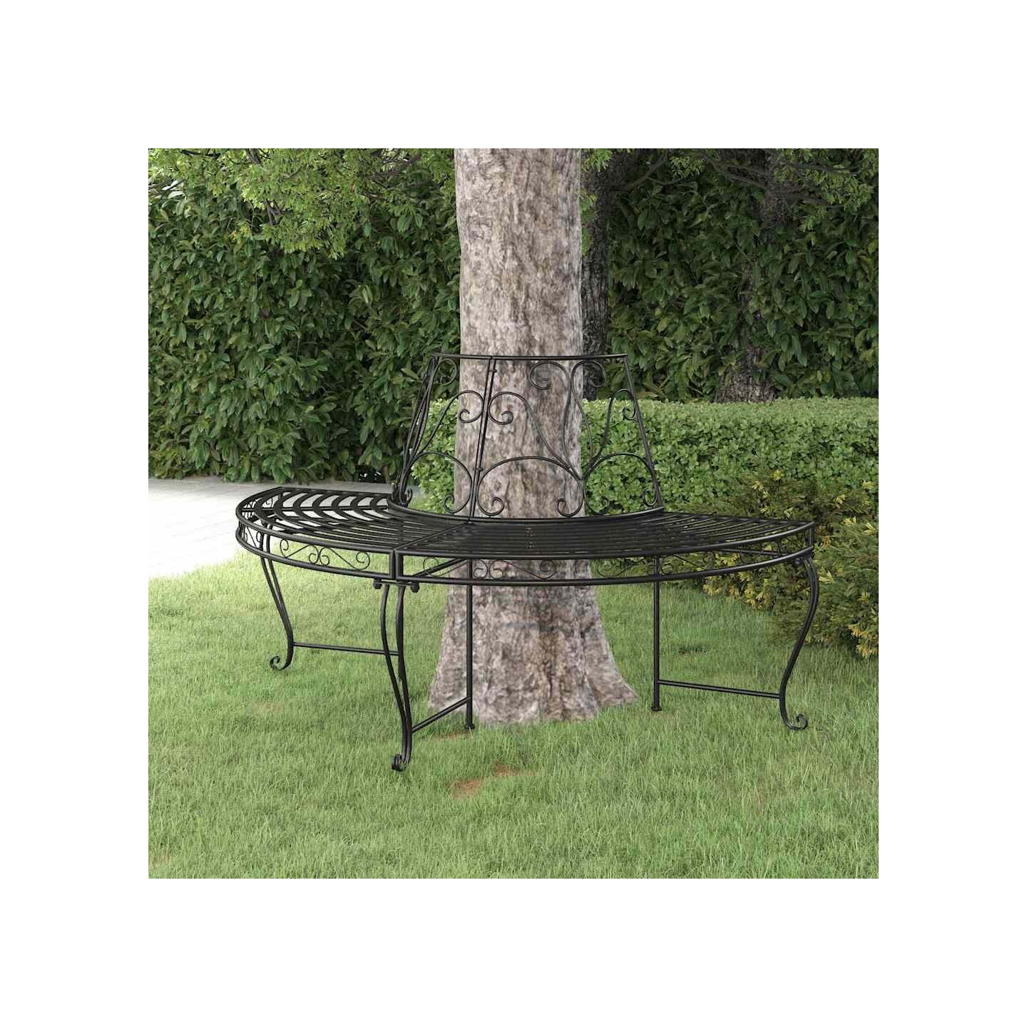Banc demi-circulaire tour d'arbre Ø160 cm Noir Acier