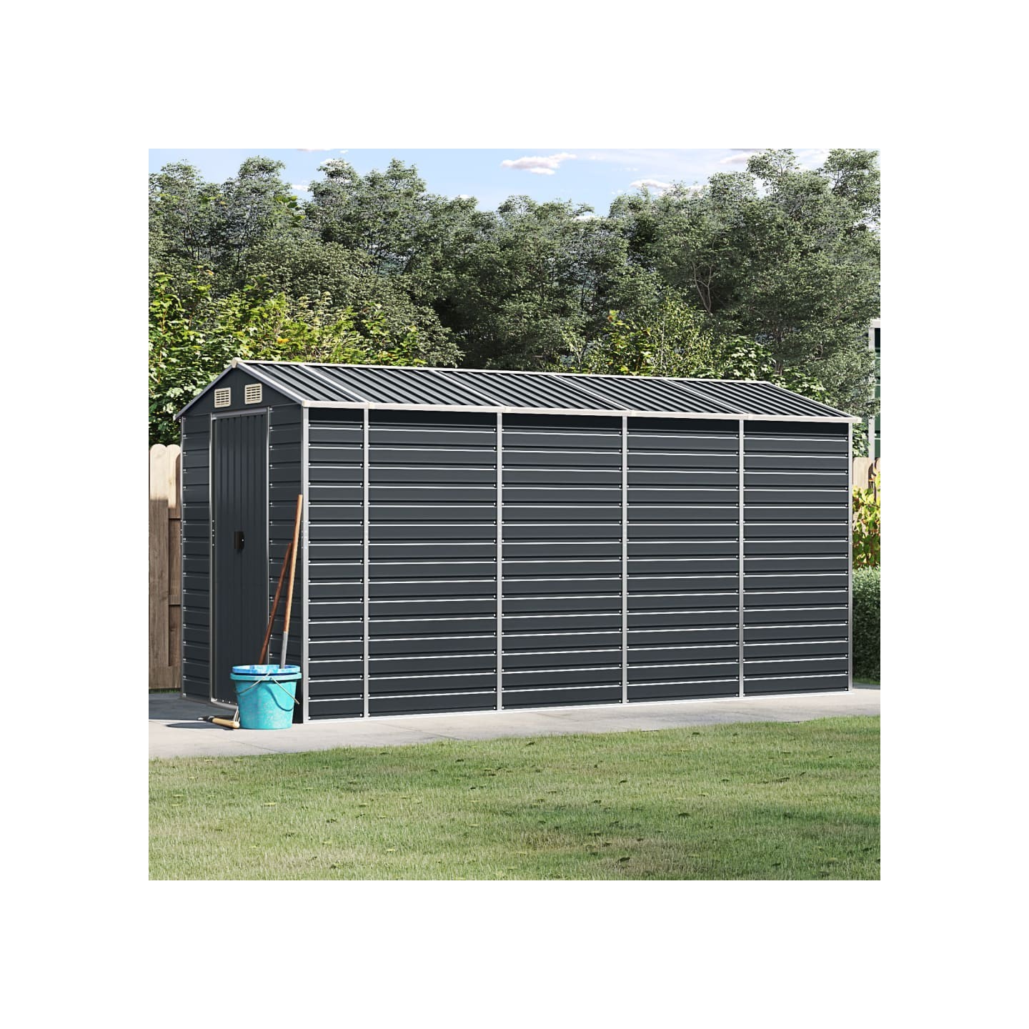 Abri de jardin anthracite 191x385x198 cm acier galvanisé