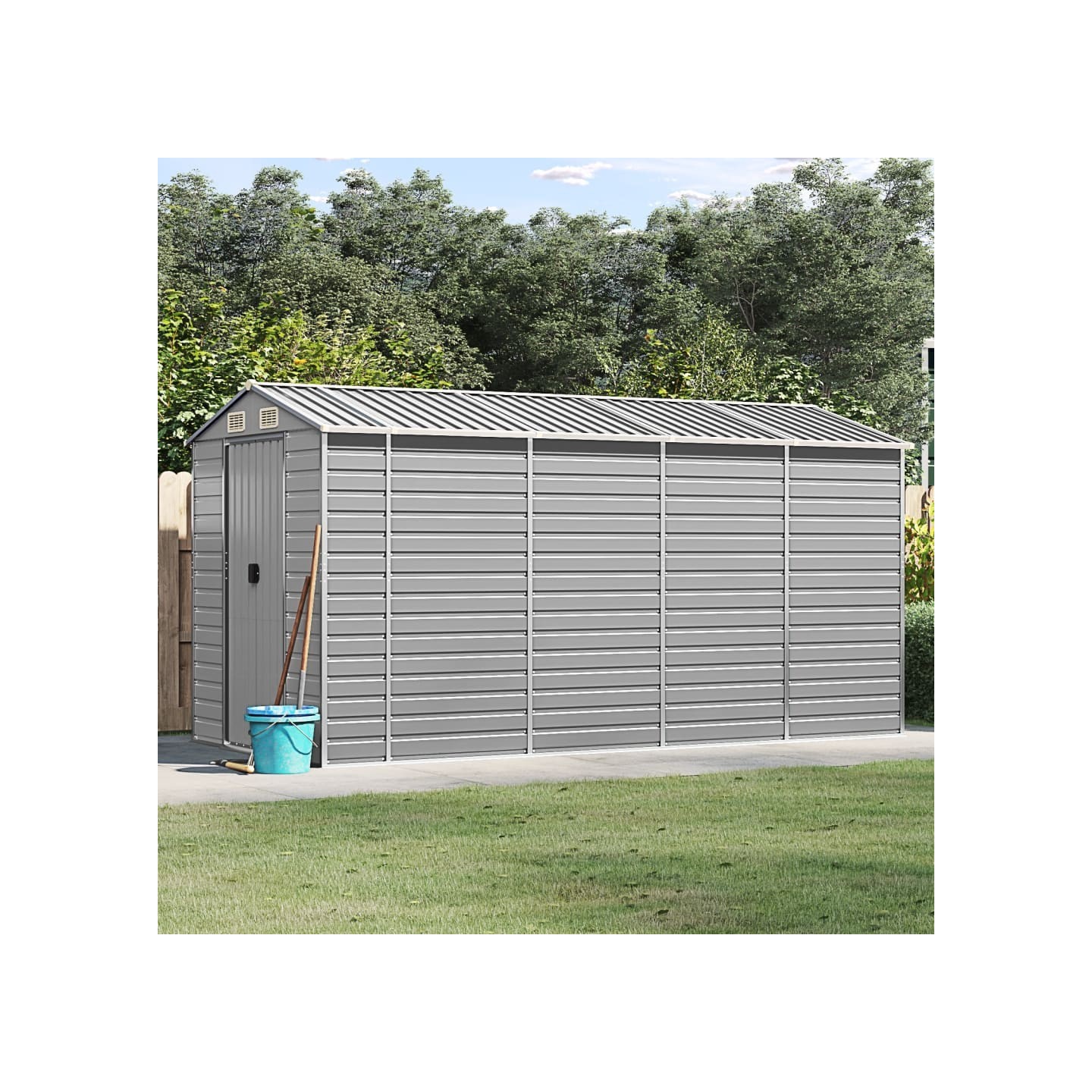 Abri de jardin gris clair 191 x 385 x 198 cm en acier galvanisé