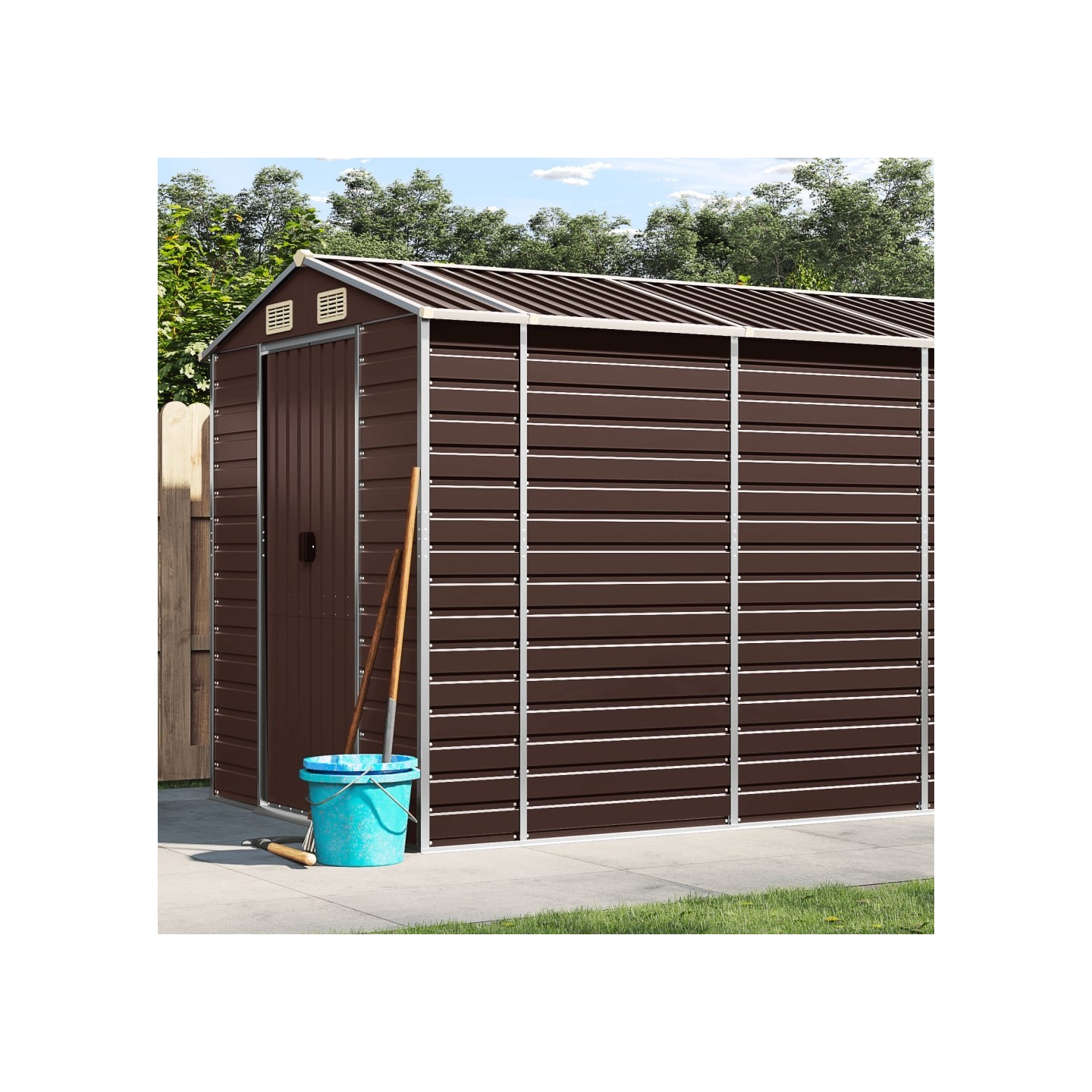 Abri de jardin marron 191 x 640 x 198 cm en acier galvanisé