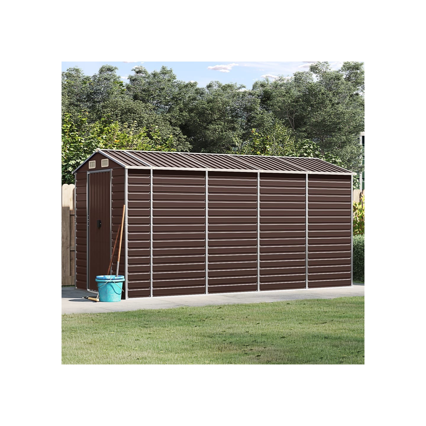 Abri de jardin marron 191 x 385 x 198 cm en acier galvanisé