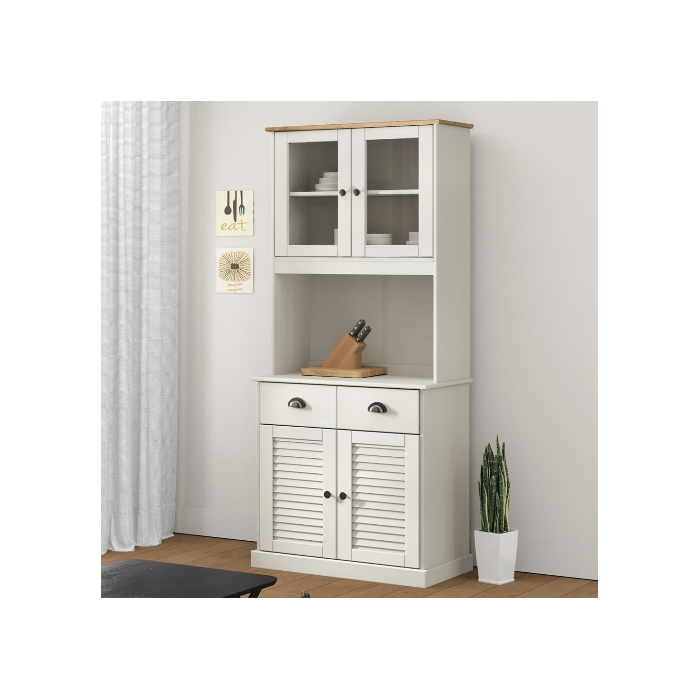Buffet haut VIGO blanc 78x40x175 cm bois massif de pin