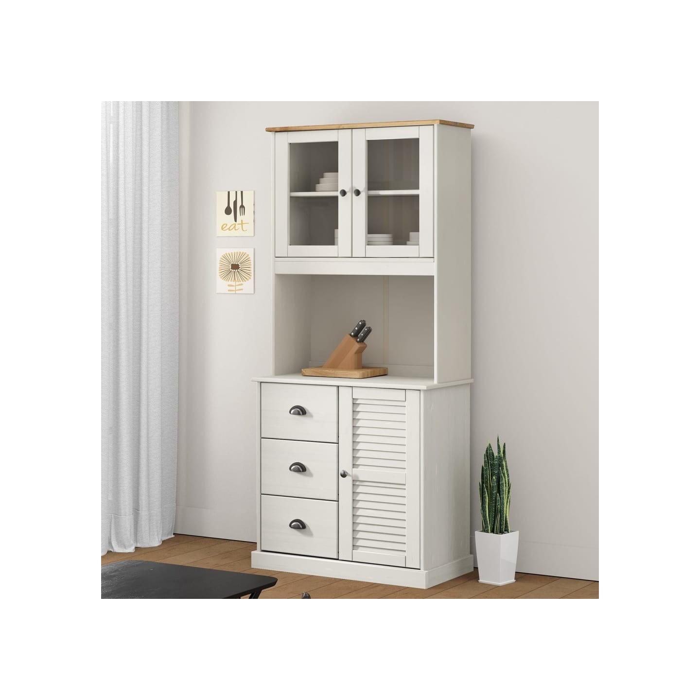 Buffet haut VIGO blanc 78x40x175 cm bois massif de pin