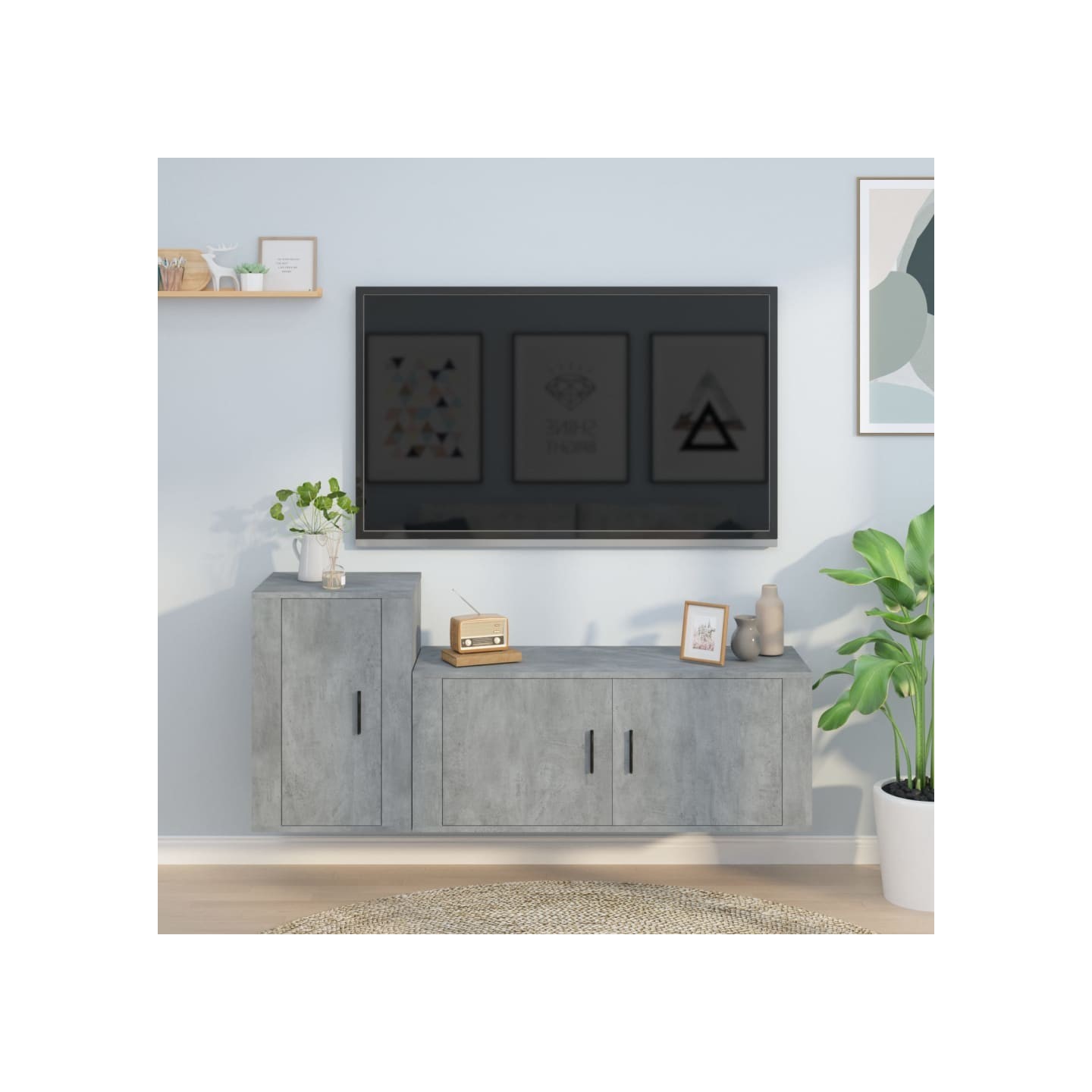 Ensemble de meubles TV 2 pcs gris béton bois d'ingénierie