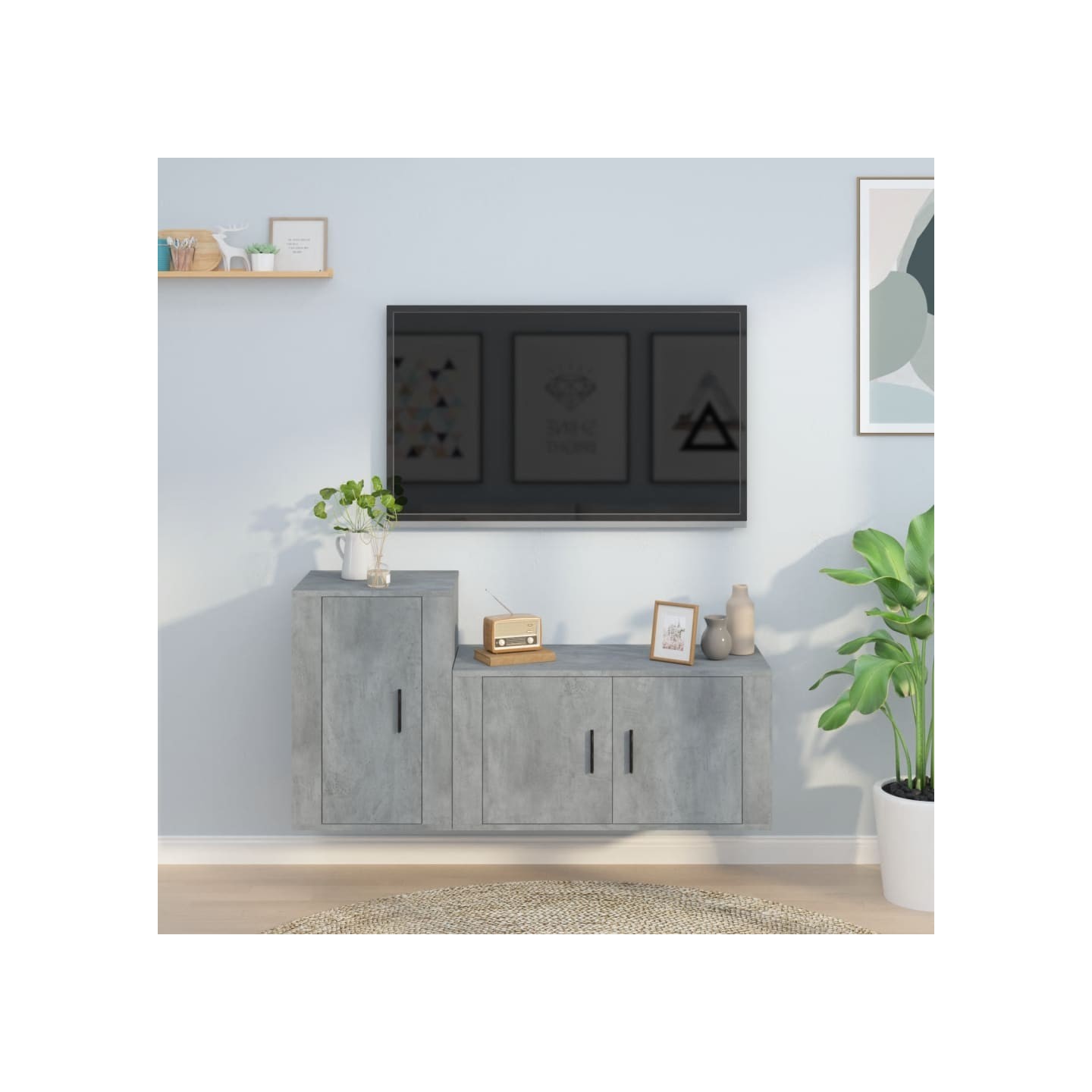 Ensemble de meubles TV 2 pcs gris béton bois d'ingénierie