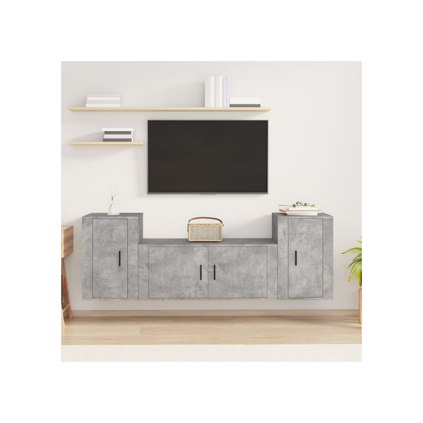 Ensemble de meubles TV 3 pcs Gris béton Bois d'ingénierie