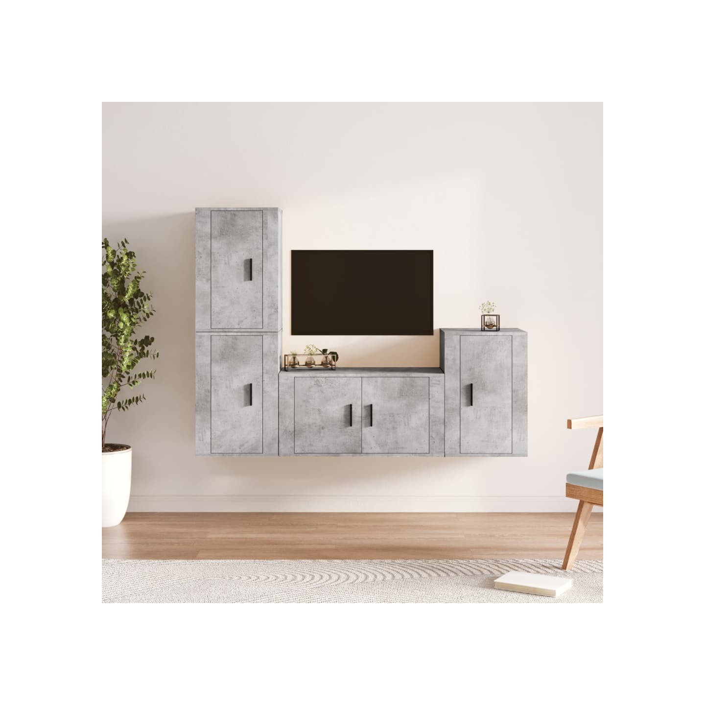 Ensemble de meubles TV 4 pcs Gris béton Bois d'ingénierie