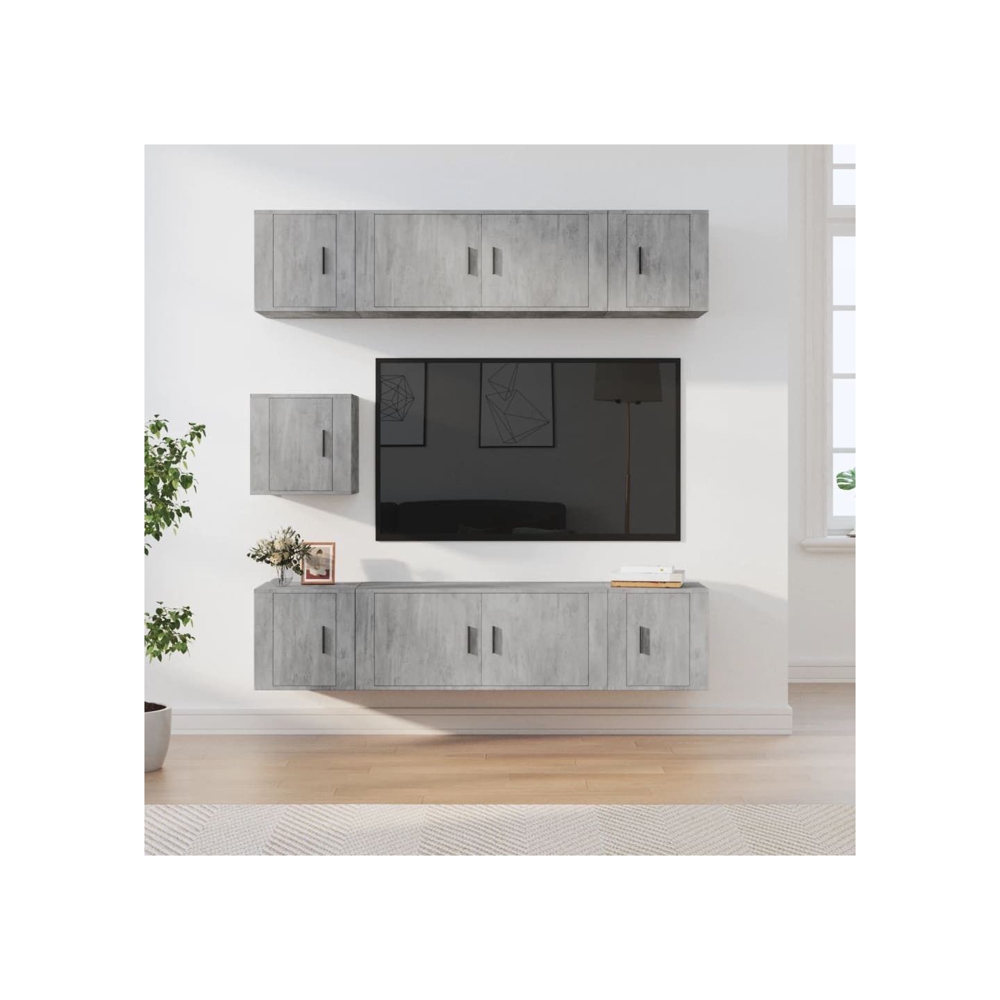 Ensemble de meubles TV 7 pcs Gris béton Bois d'ingénierie