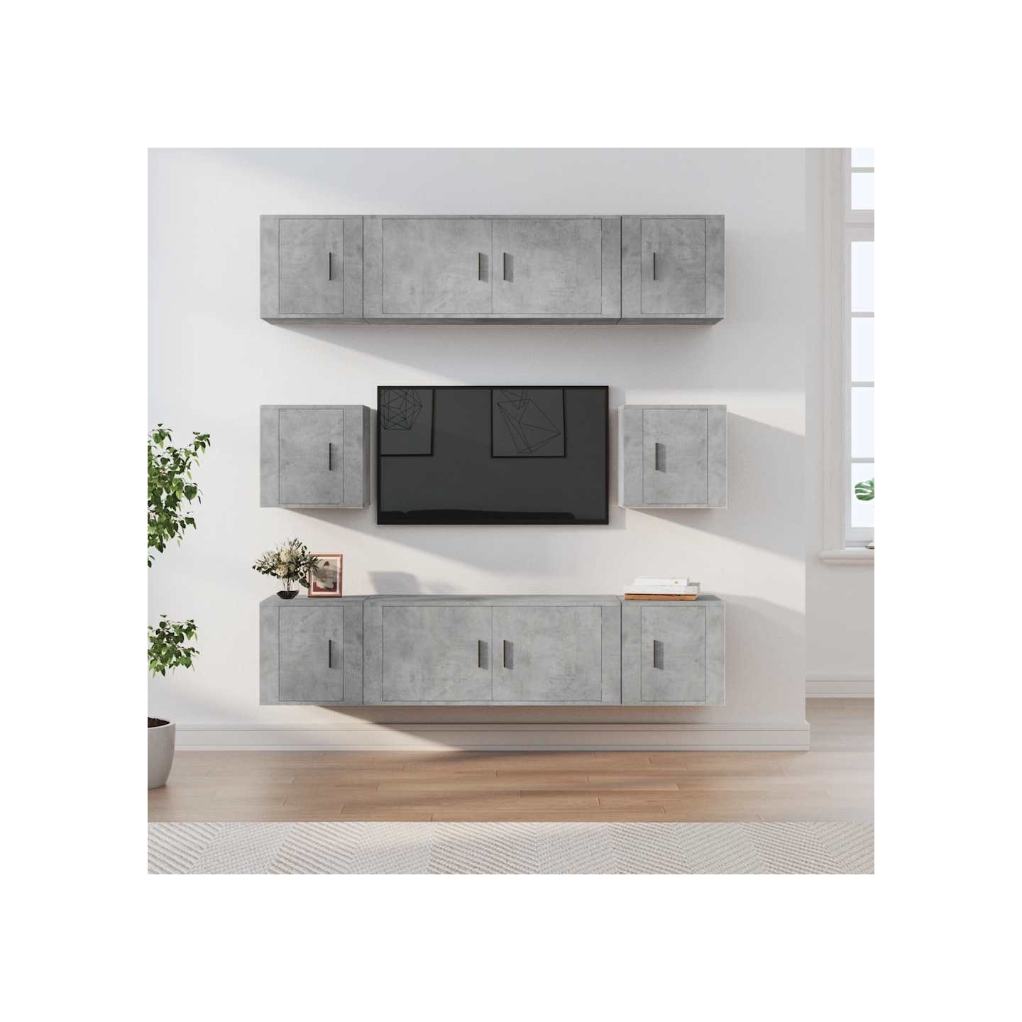 Ensemble de meubles TV 8 pcs Gris béton Bois d'ingénierie