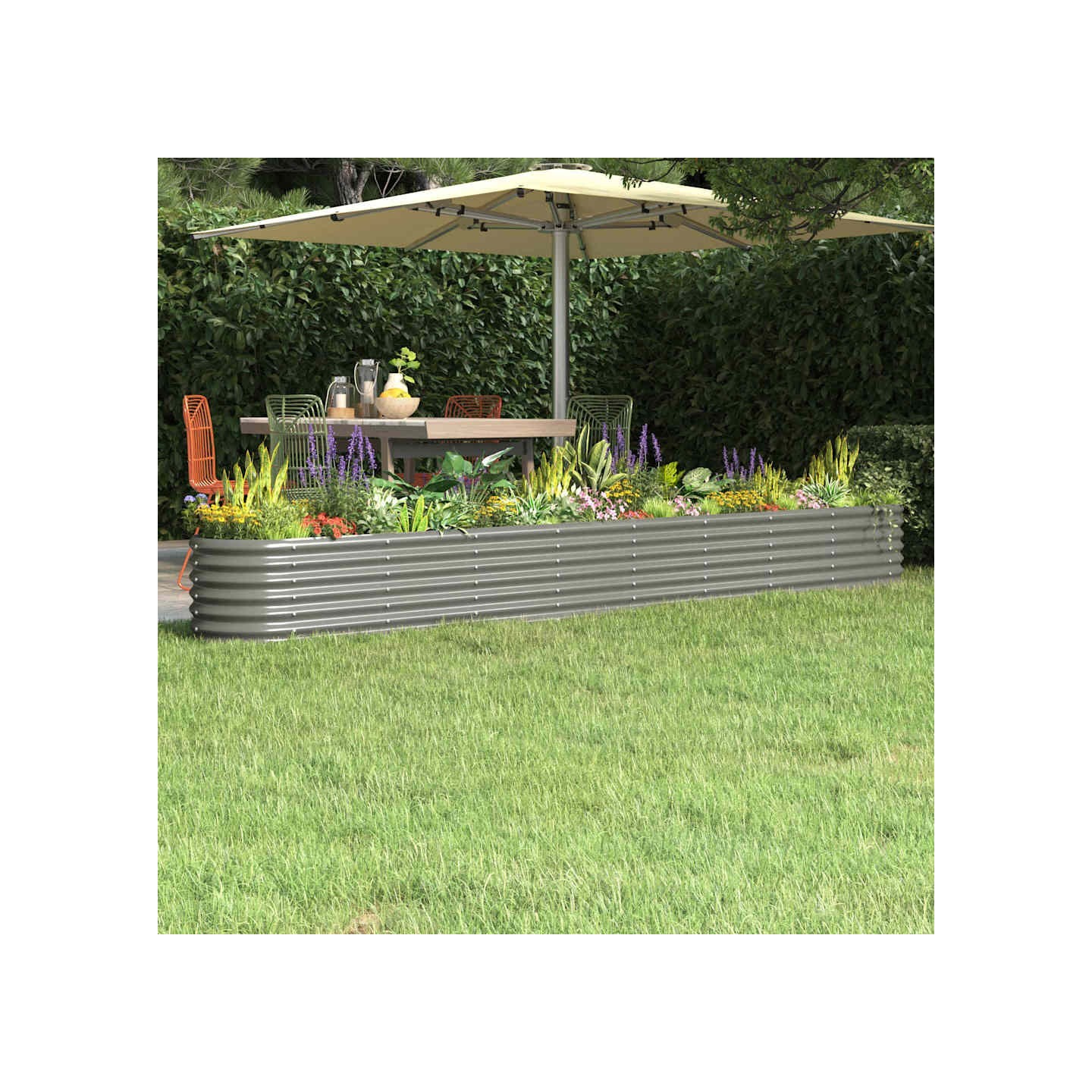 Lit surélevé de jardin Acier galvanisé 332x40x36 cm gris