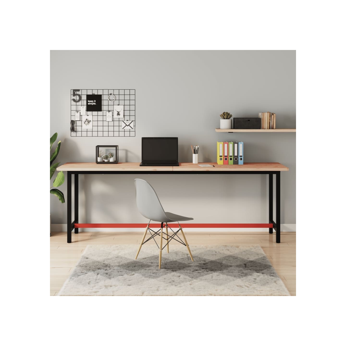 Établi 220x55x81,5 cm bois massif de hêtre et métal