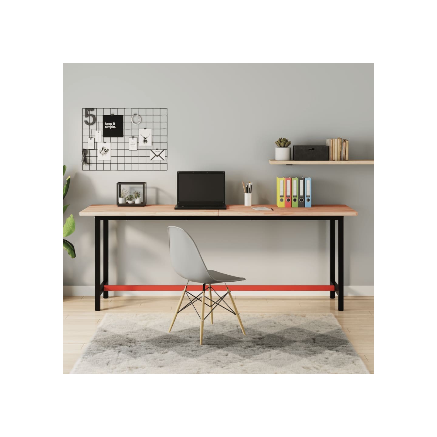 Établi 200x55x81,5 cm bois massif de hêtre et métal