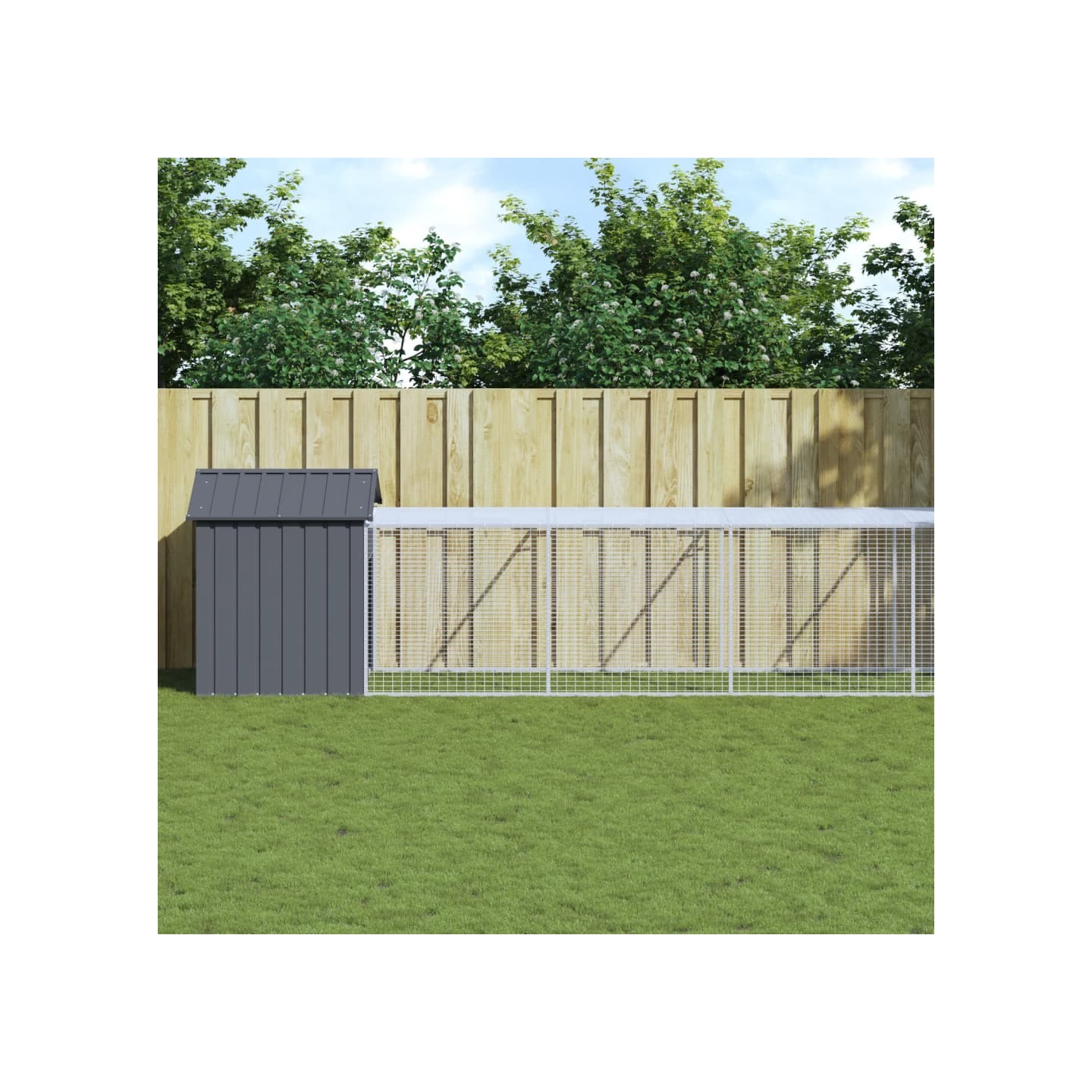 Poulailler avec cour anthracite 117x813x123 cm acier galvanisé