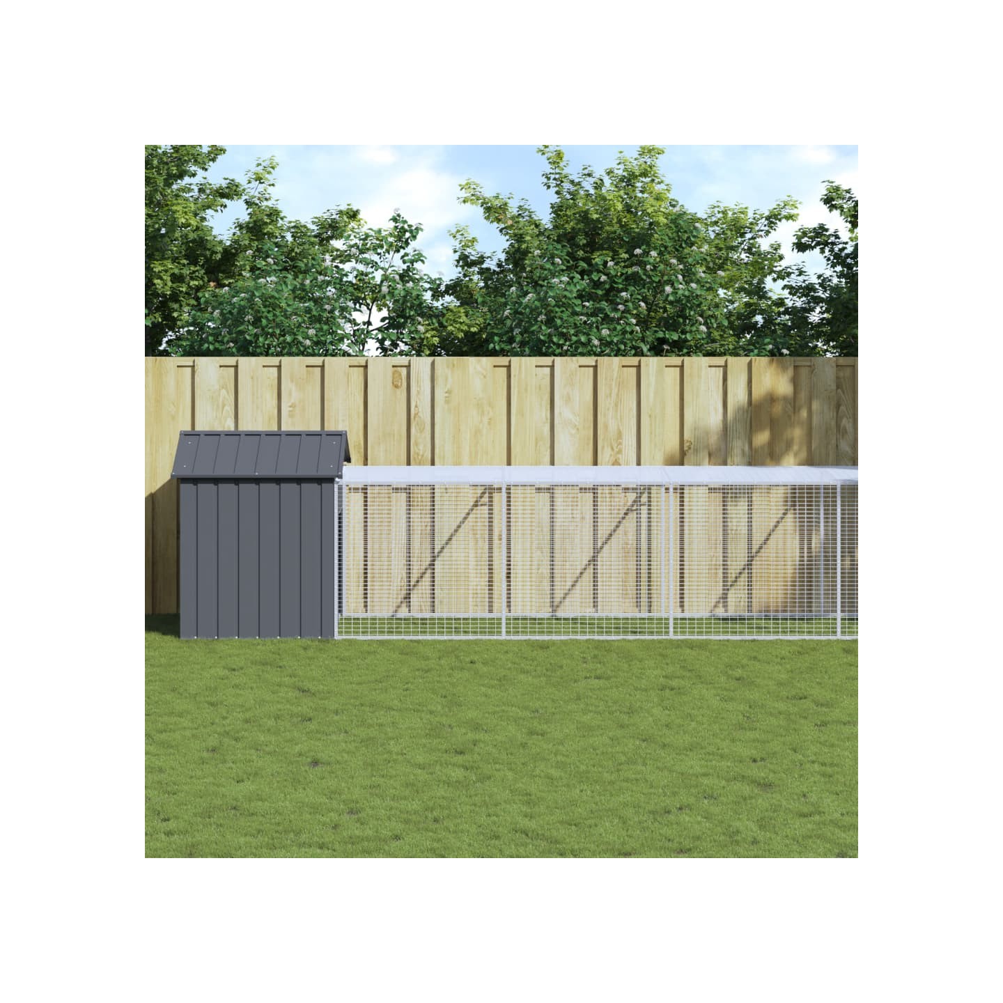 Poulailler avec cour anthracite 117x1221x123 cm acier galvanisé