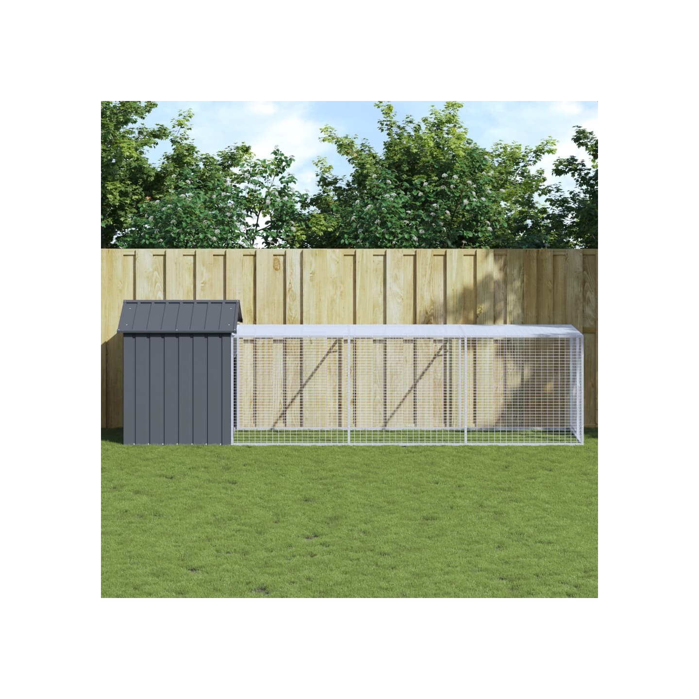Poulailler avec cour anthracite 117x405x123 cm acier galvanisé