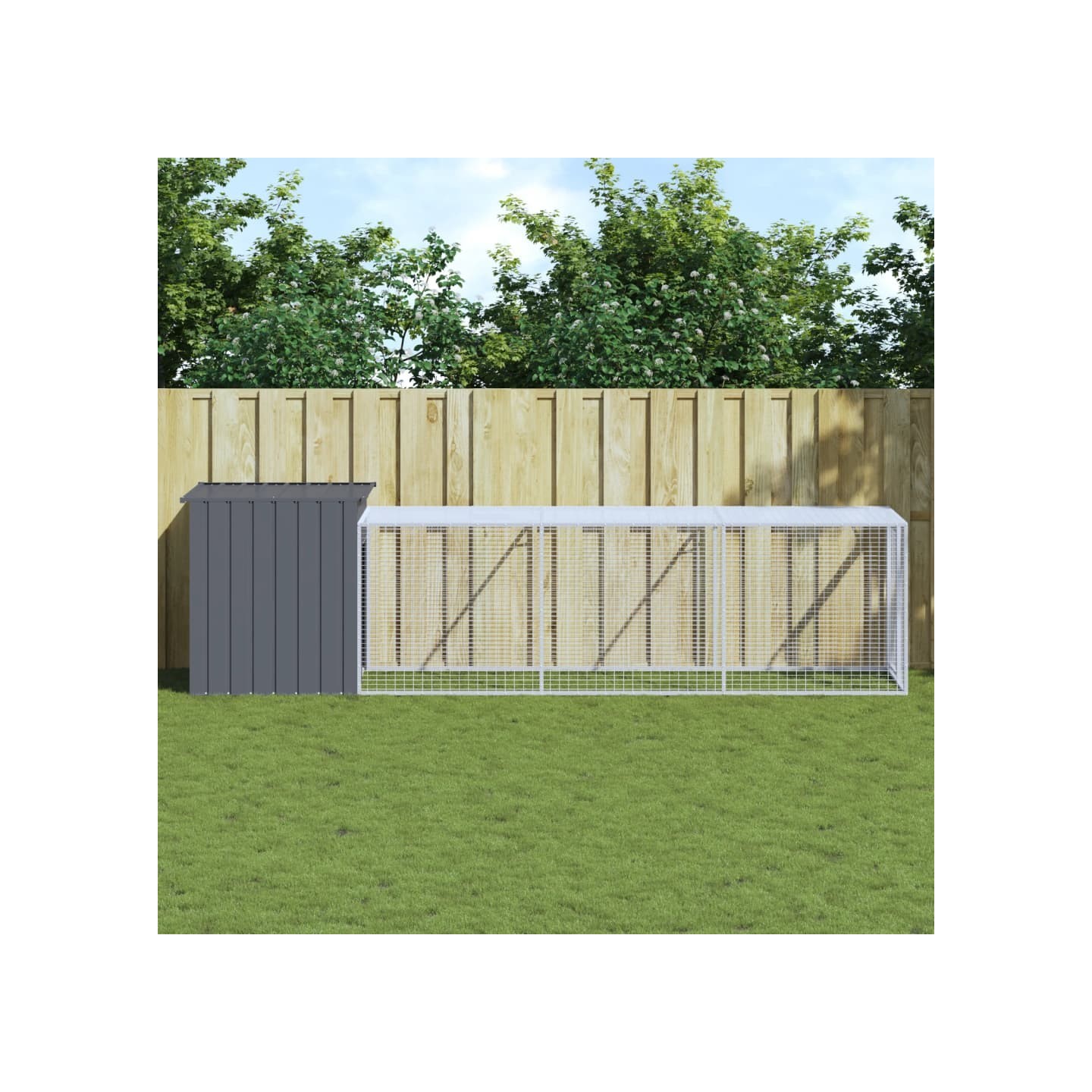 Poulailler avec cour anthracite 110x405x110 cm acier galvanisé