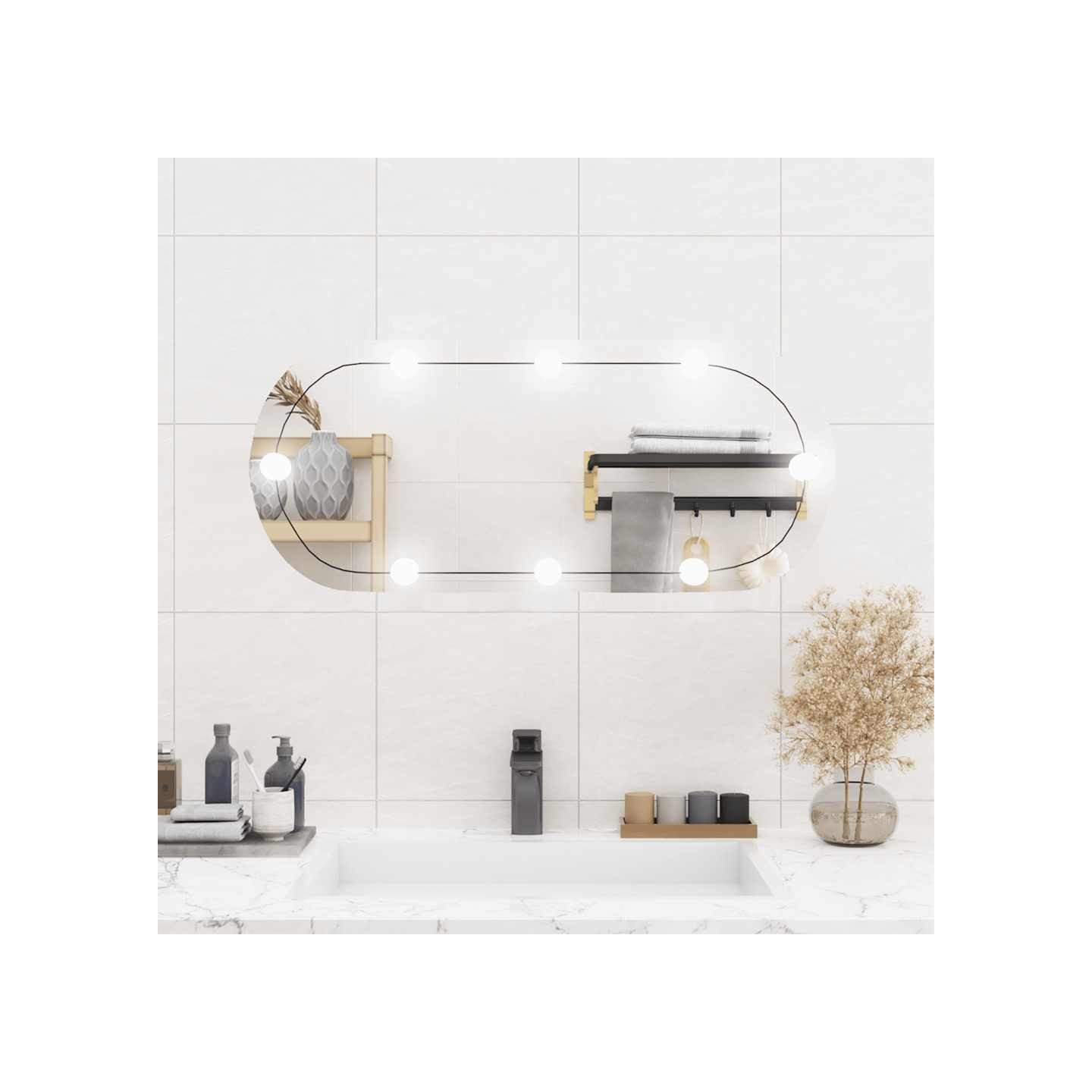 Miroir mural avec lumières LED 35x80 cm verre ovale