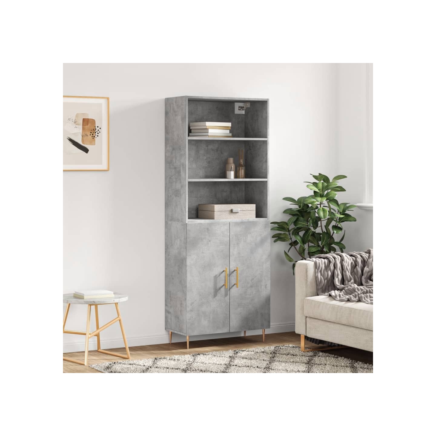 Buffet haut Gris béton 69,5x34x180 cm Bois d'ingénierie