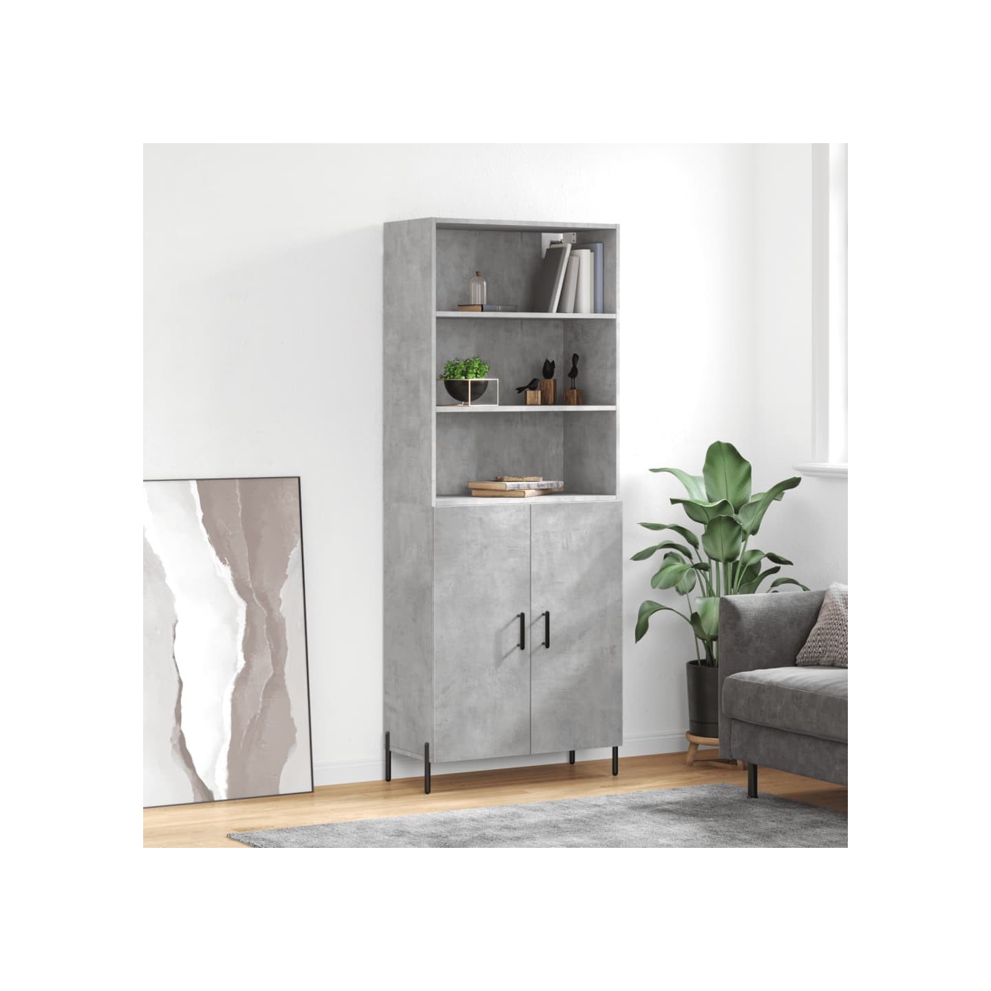 Buffet haut Gris béton 69,5x34x180 cm Bois d'ingénierie