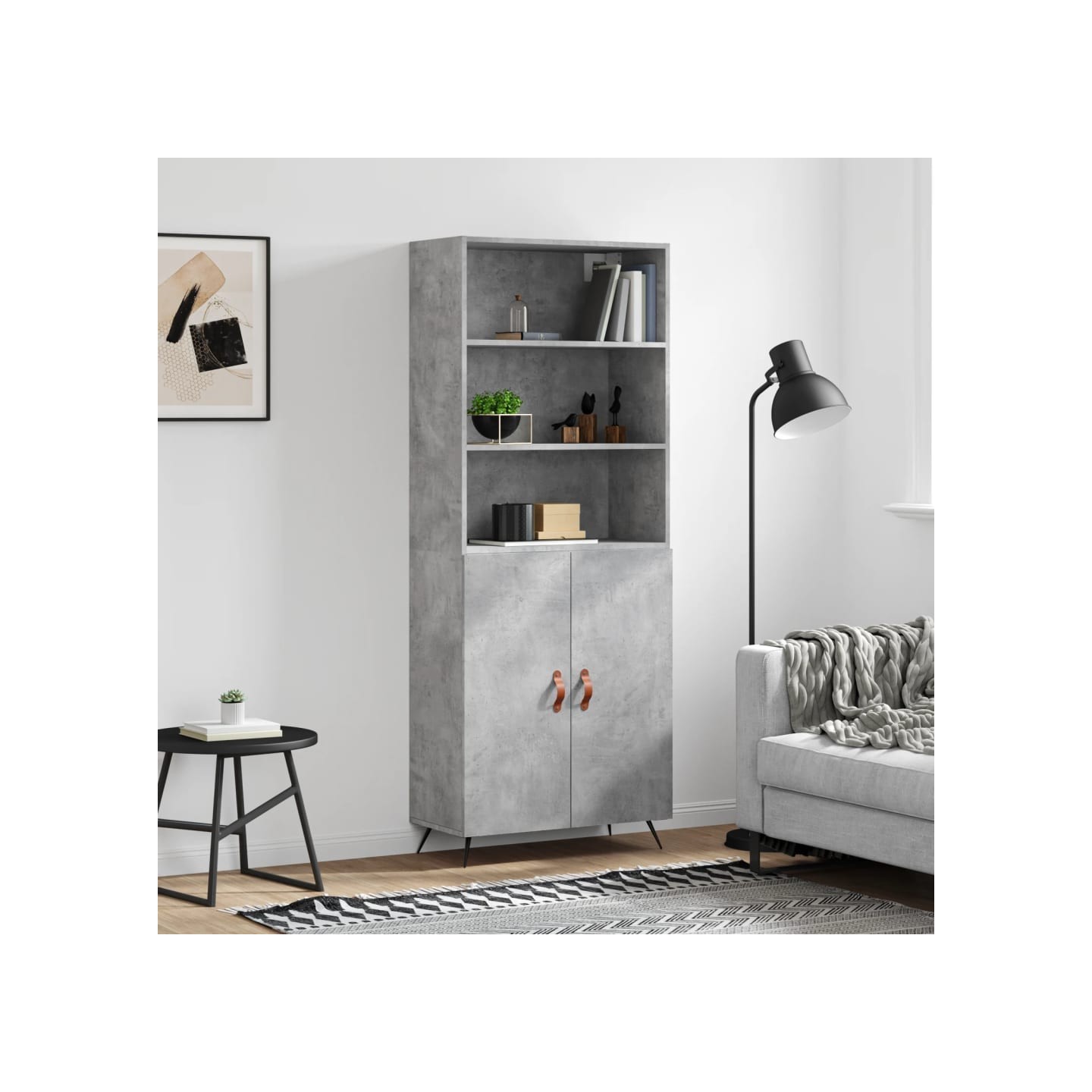 Buffet haut Gris béton 69,5x34x180 cm Bois d'ingénierie