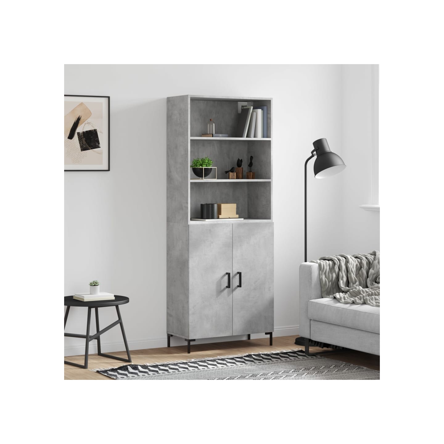 Buffet haut Gris béton 69,5x34x180 cm Bois d'ingénierie