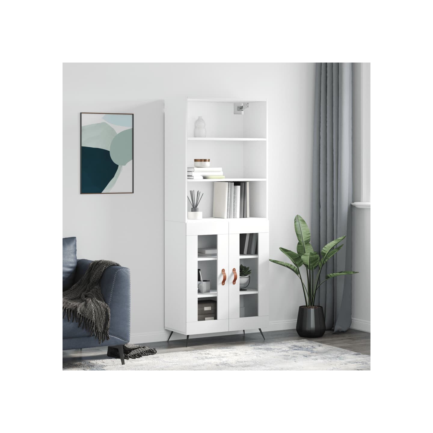 Buffet haut Blanc 69,5x34x180 cm Bois d'ingénierie