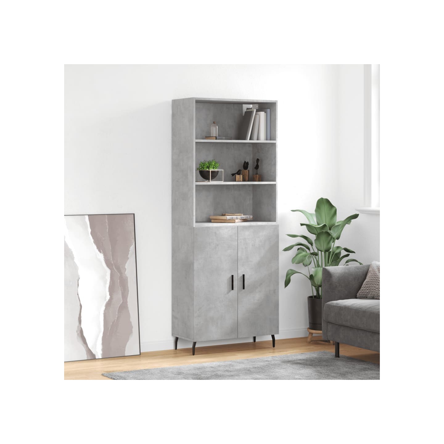 Buffet haut Gris béton 69,5x34x180 cm Bois d'ingénierie