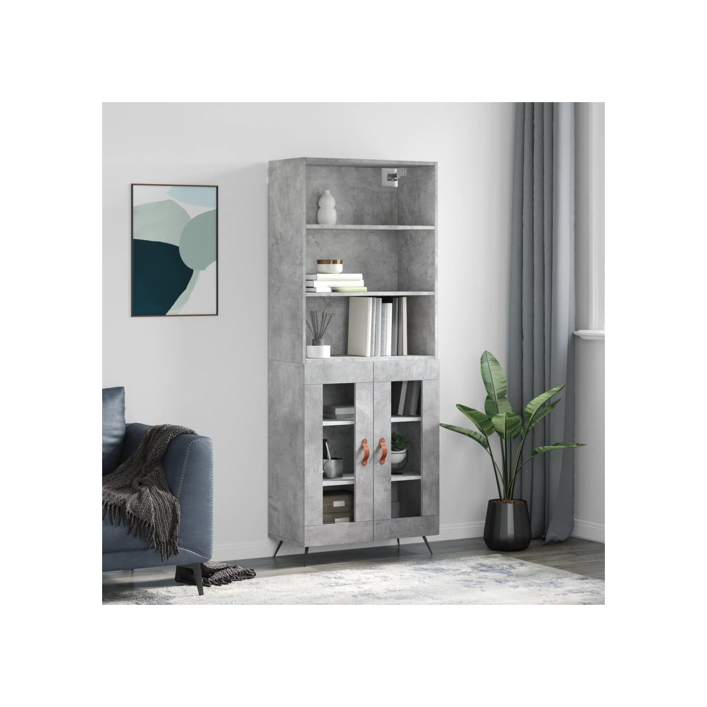 Buffet haut Gris béton 69,5x34x180 cm Bois d'ingénierie
