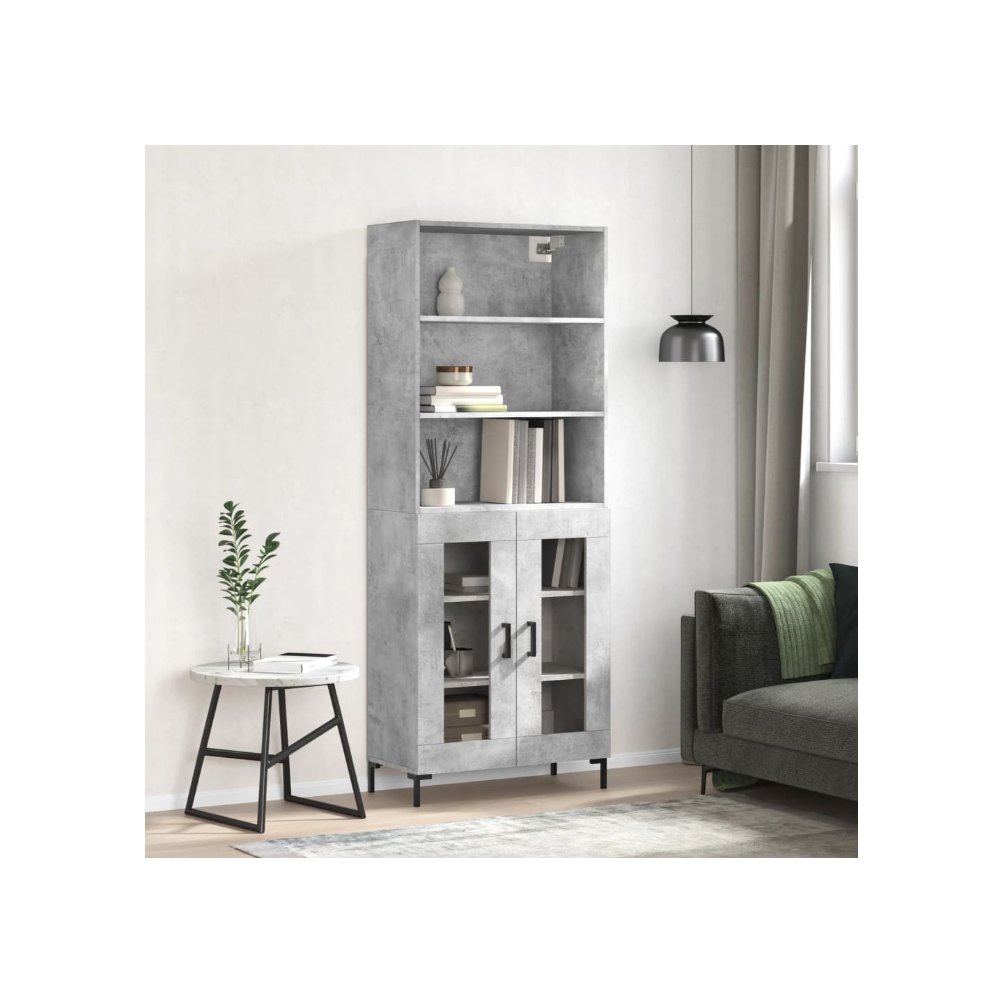 Buffet haut Gris béton 69,5x34x180 cm Bois d'ingénierie